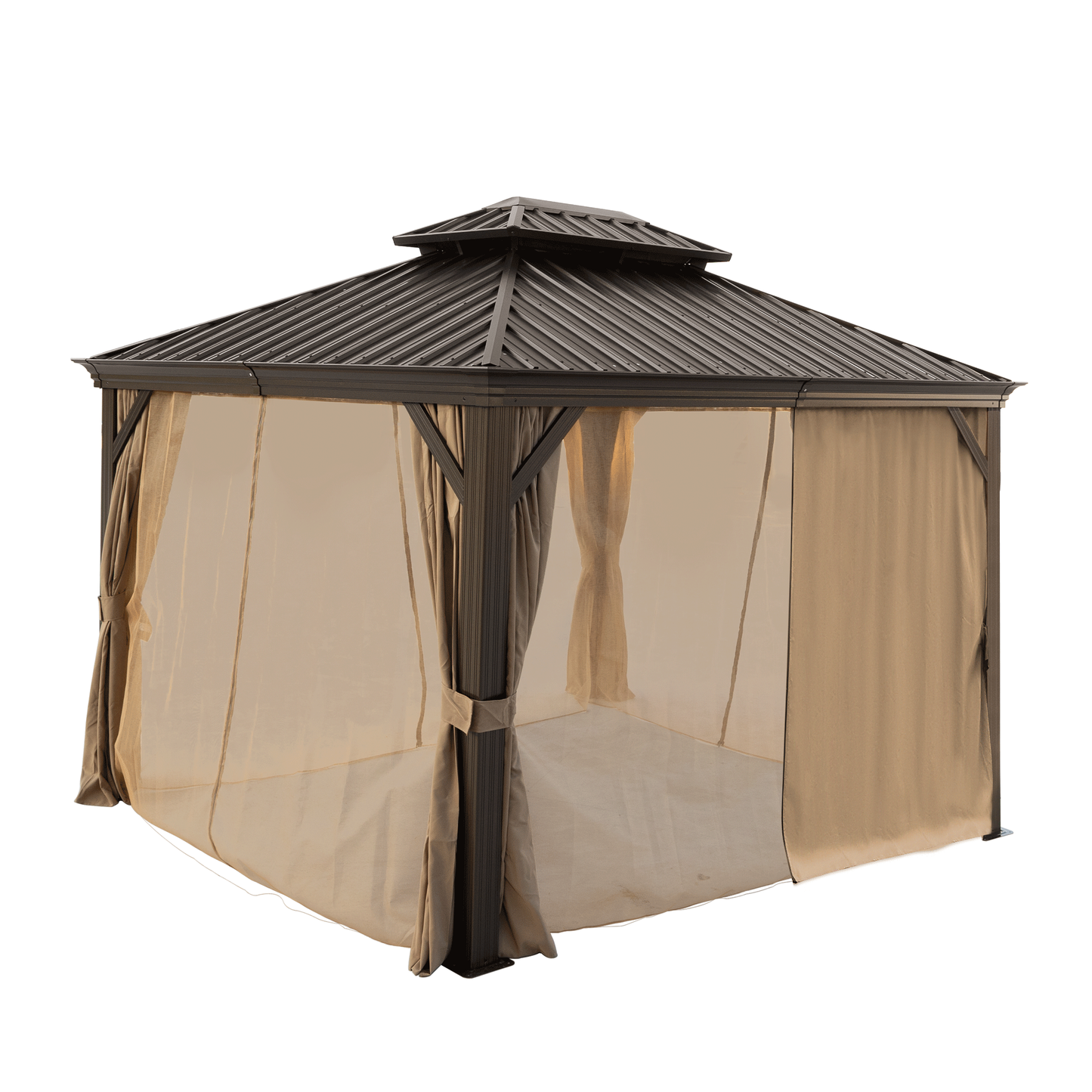 Delta 10X12 ft Patio Gazebo with Netting & Curtains - Brown
