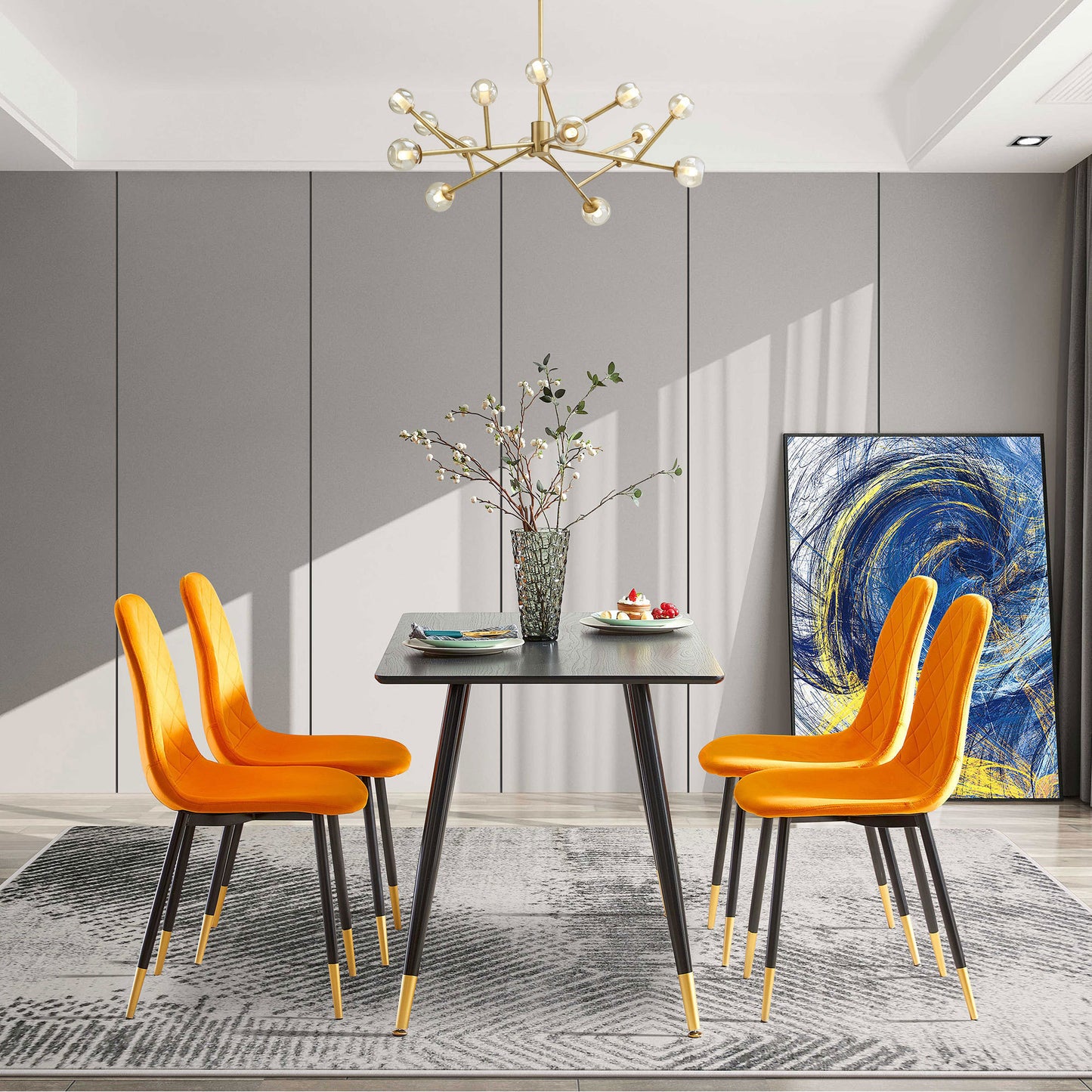 Lanita Velvet Dining Chairs w Golden Metal Leg (Set of 2) - Orange