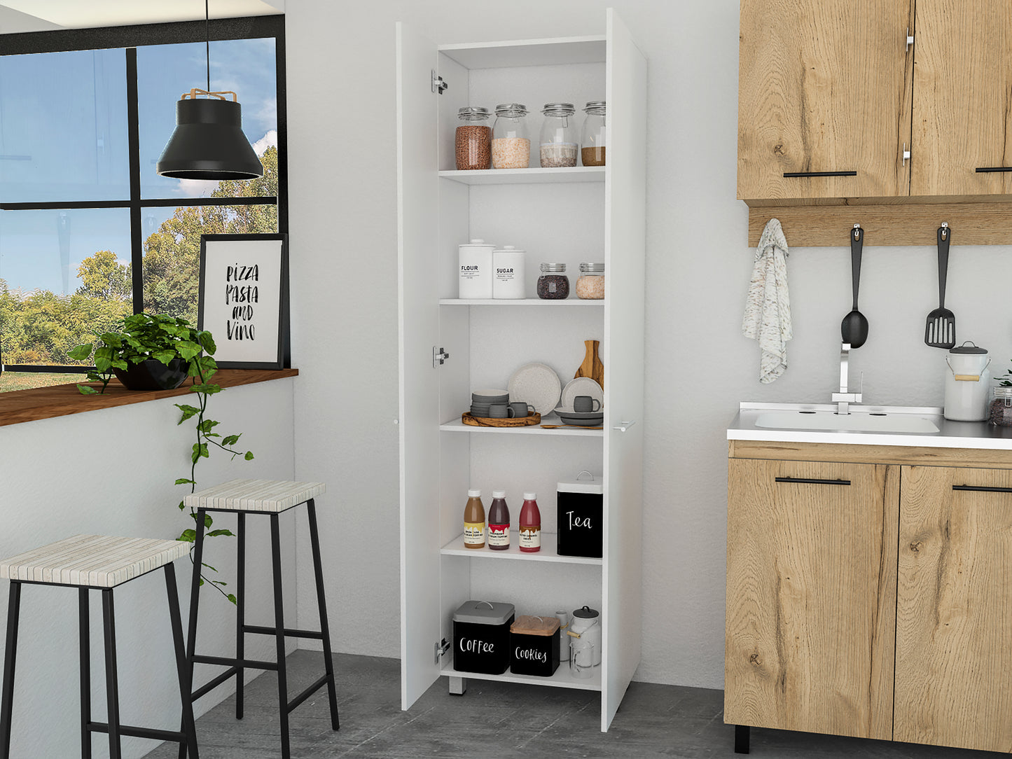 Nalani Rectangle Pantry Cabinet - White