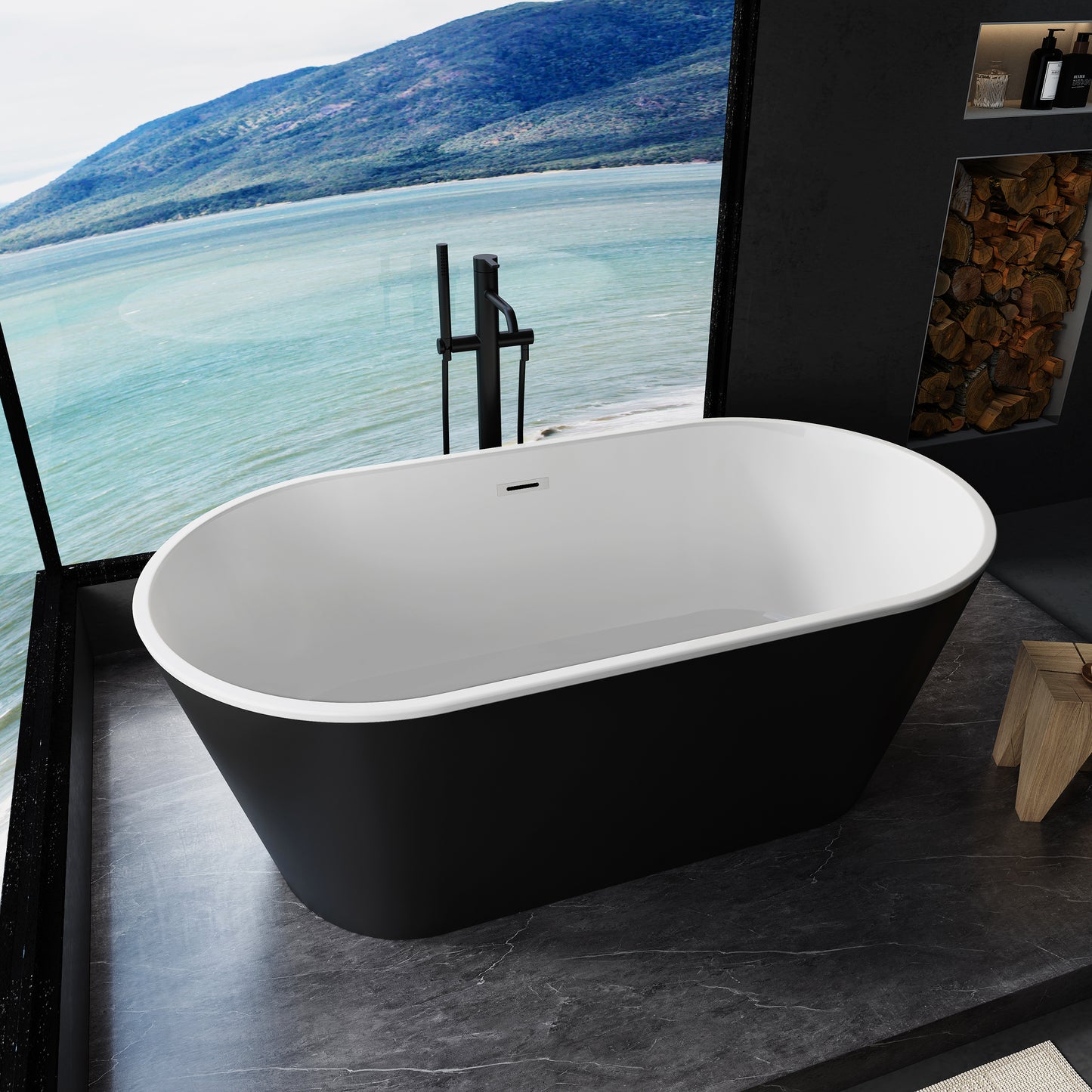 Sleek 67" Acrylic Freestanding Soaking Bathtub - Black