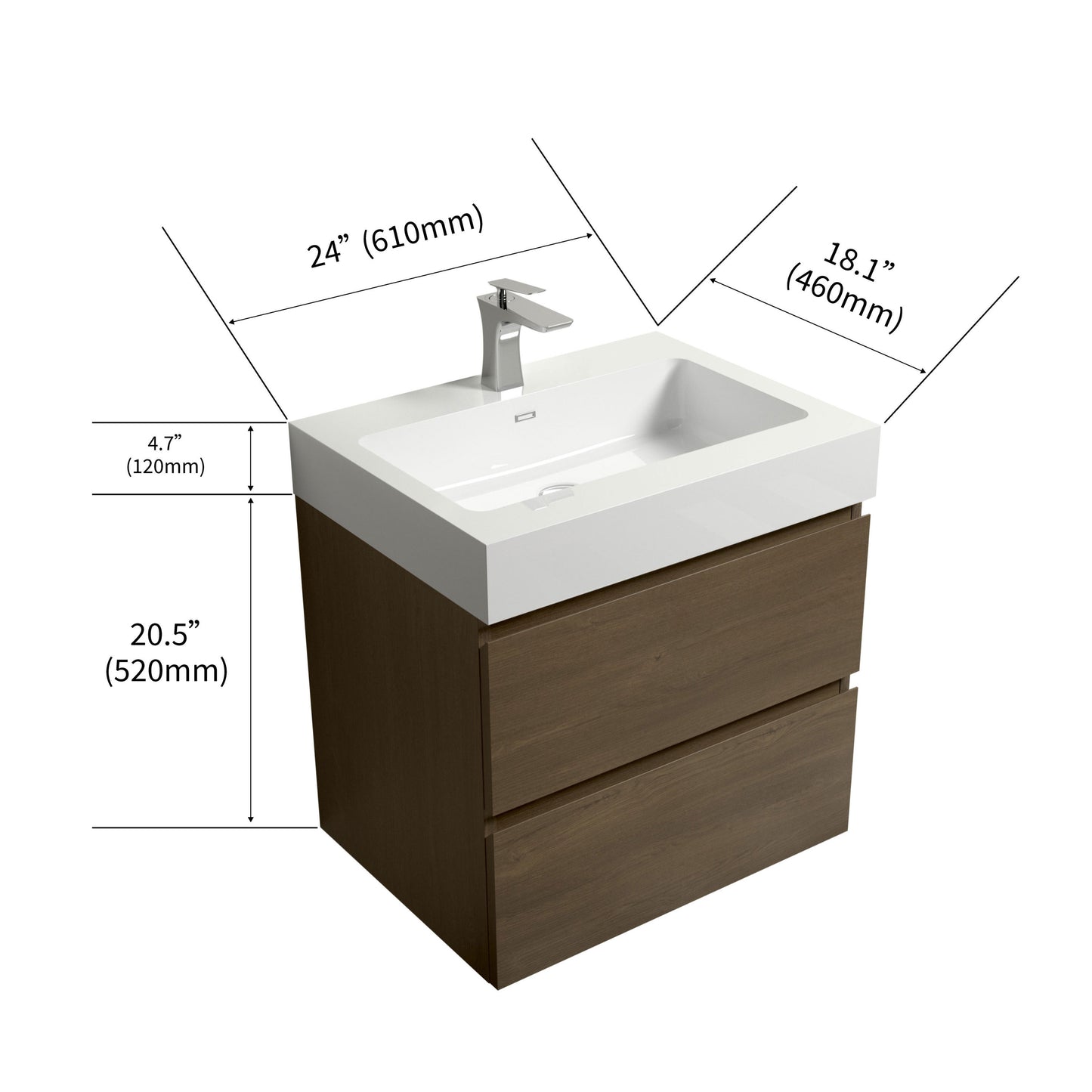 Bathroom Floating Vanity with Sink - Dark Oak