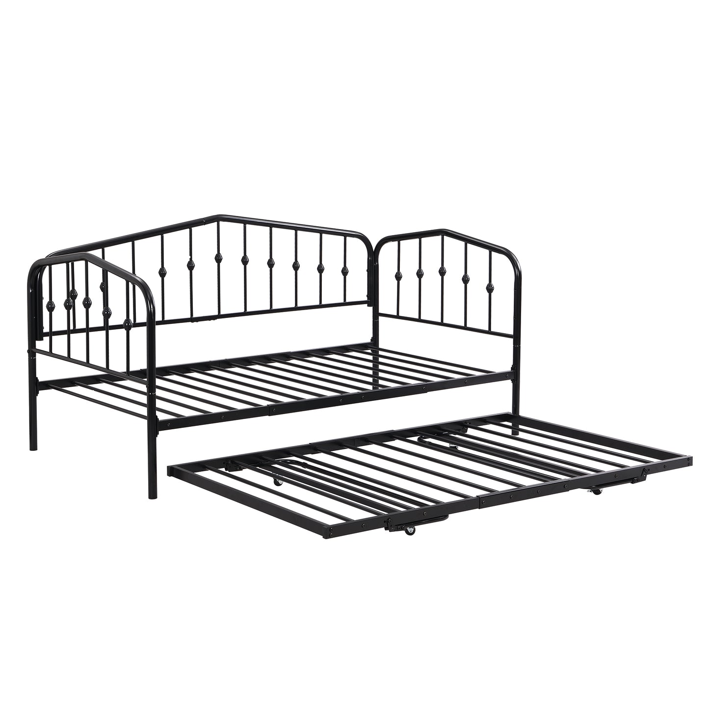 Zee Twin Size Metal Daybed with Twin Size Adjustable Trundle - Black