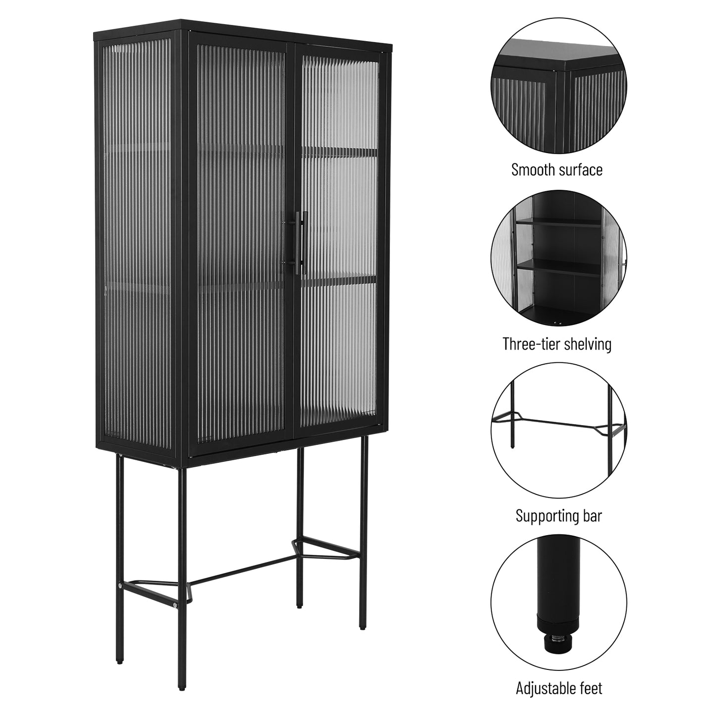 Renoe Tampered Glass Doors Cabinet - Black
