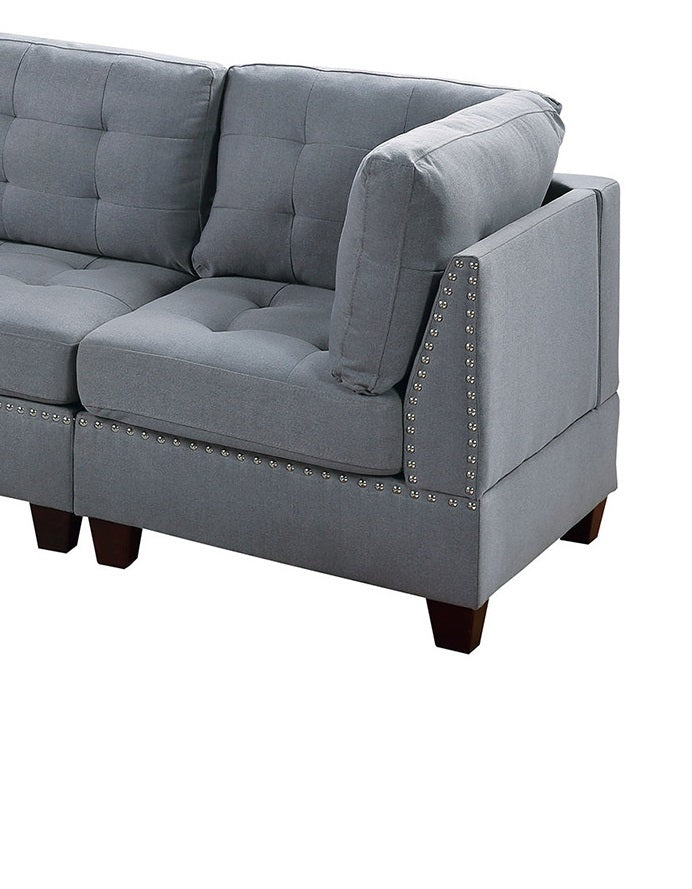 Eleni Modular Sectional 7pc Set 2x Corner Wedge 3x Armless Chair and 2x Ottoman - Gray