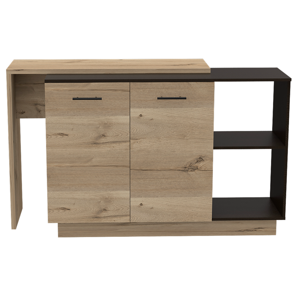 Sicilia Kitchen Island Three Shelves -Black + Oak