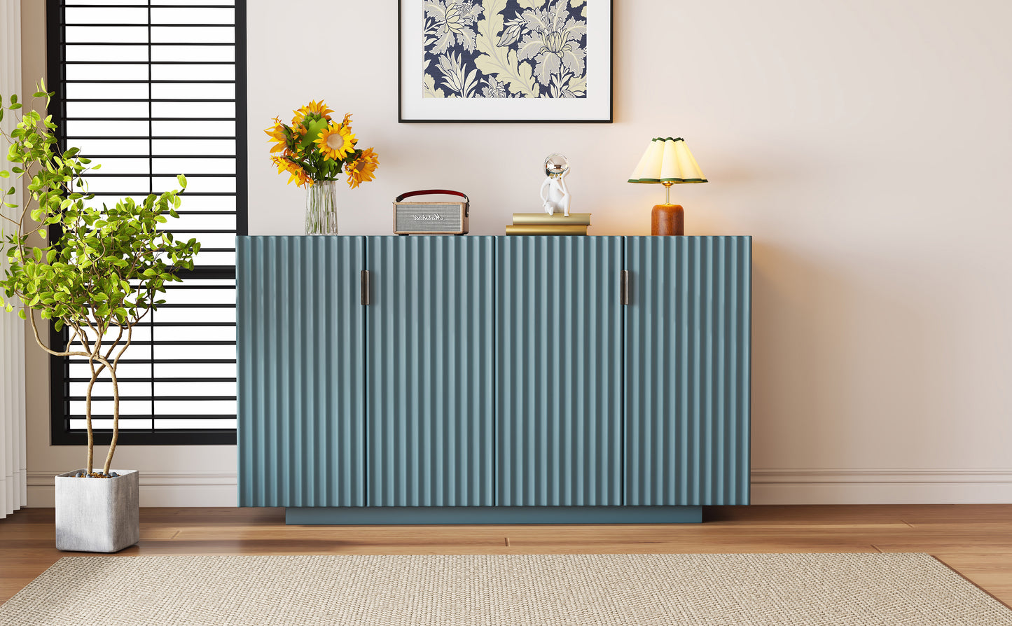 Lyons 4 Wavy Doors Ample Storage Space Sideboar - Teal