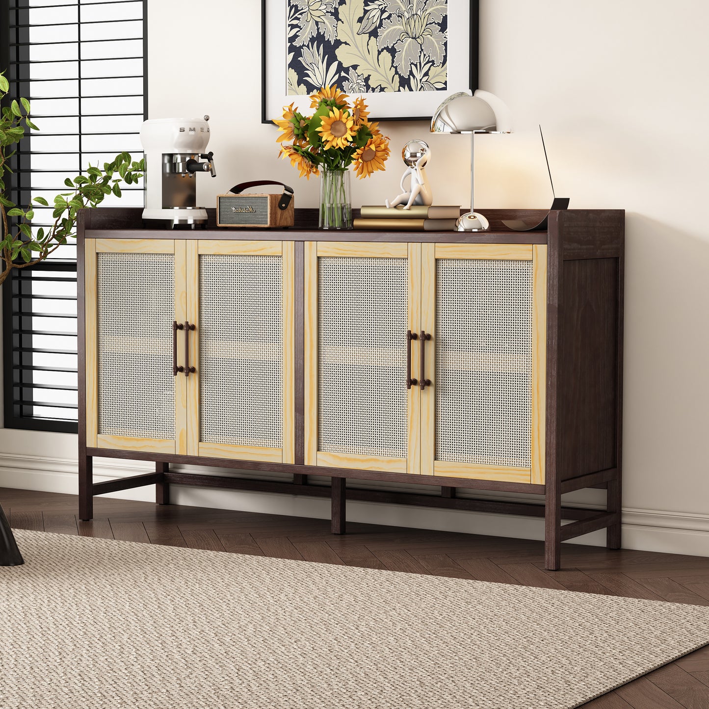 Hana Rattan Doors Sideboard Buffet - Walnut