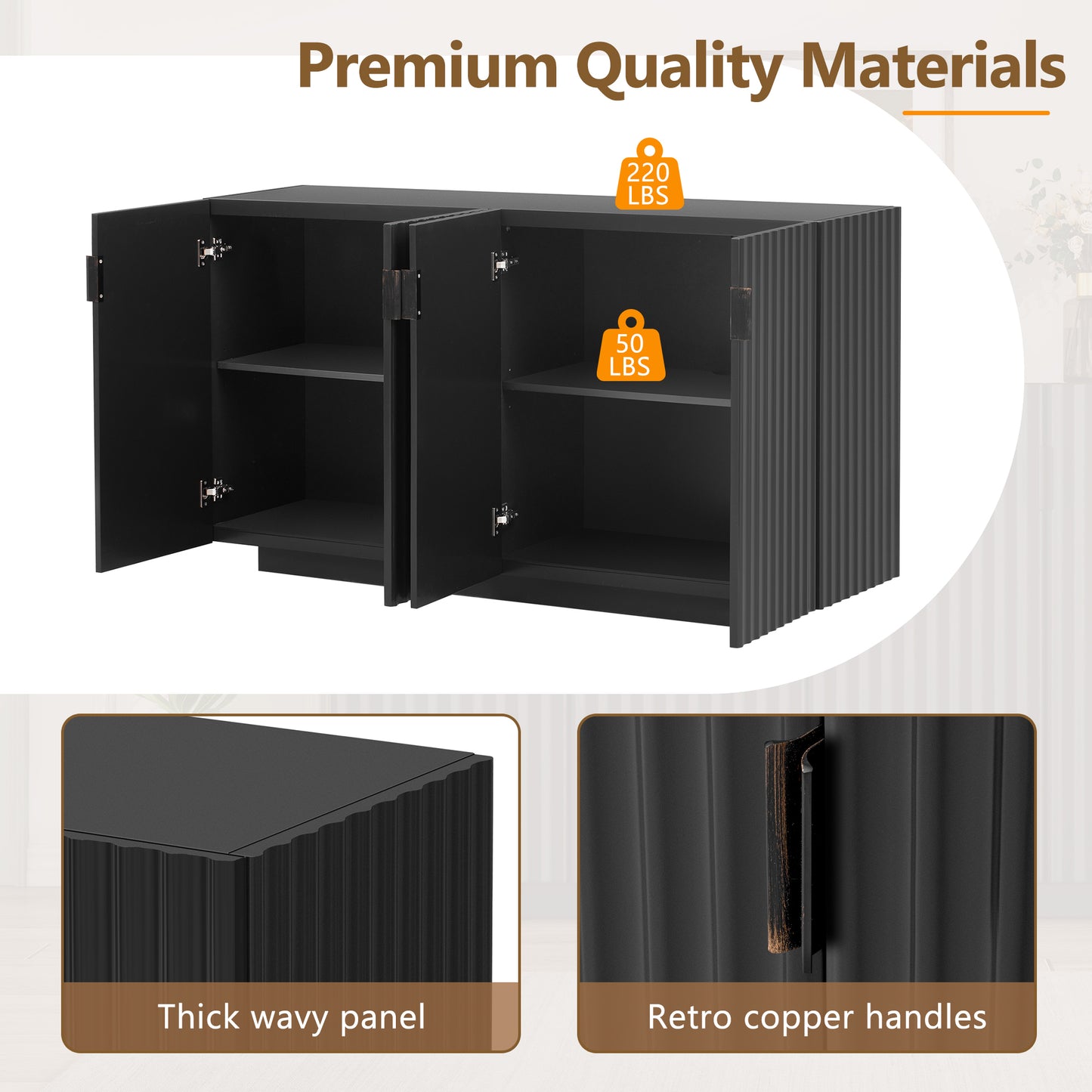 Lyons 4 Wavy Doors Ample Storage Space Sideboar - Black