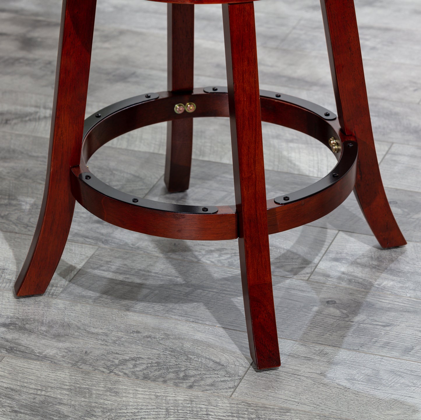 Counter Height X-Back Swivel Stool, Cherry Finish, Beige Fabric Seat