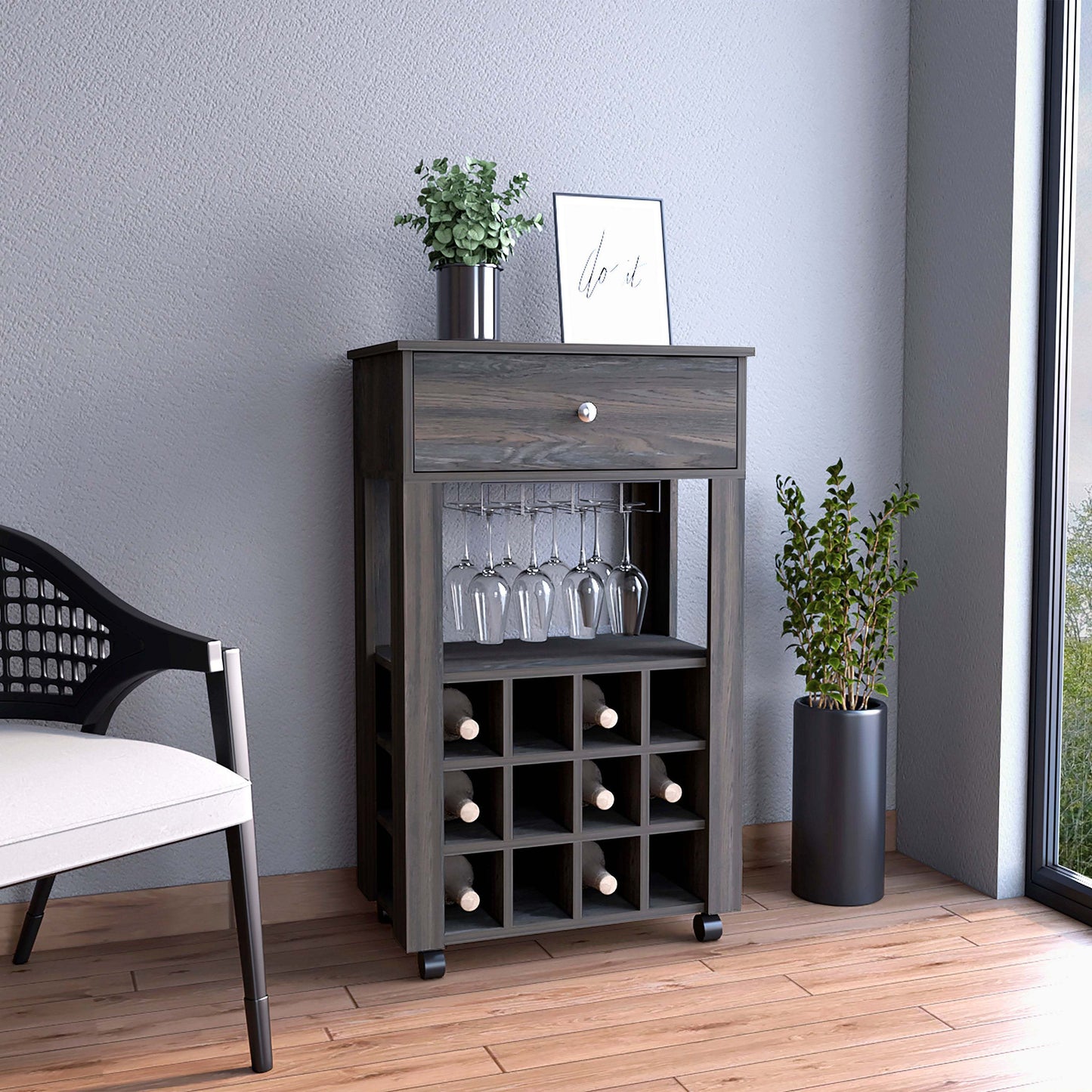 Margh Bar Cart Drawer Cabinet - Espresso