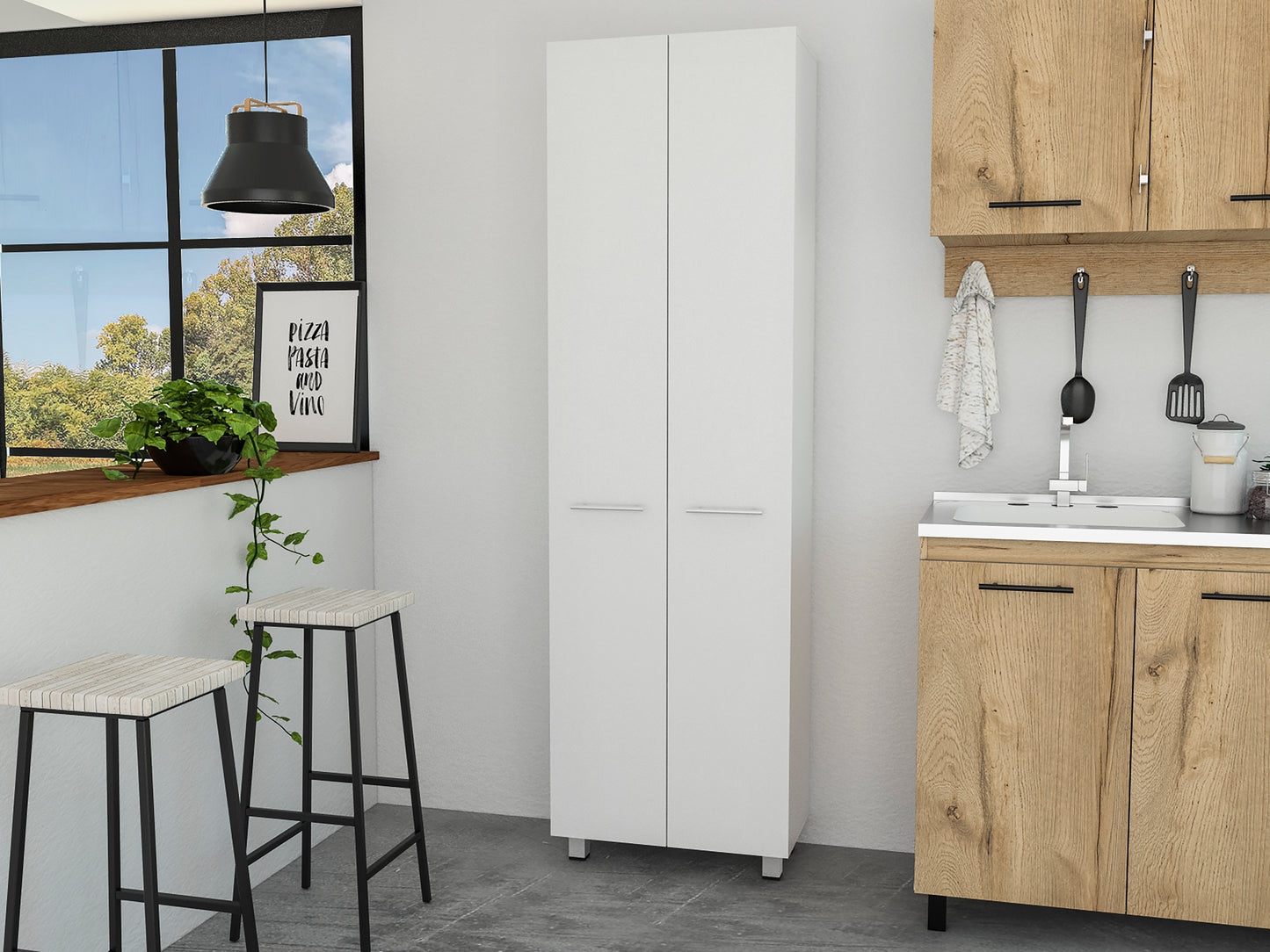 Nalani Rectangle Pantry Cabinet - White