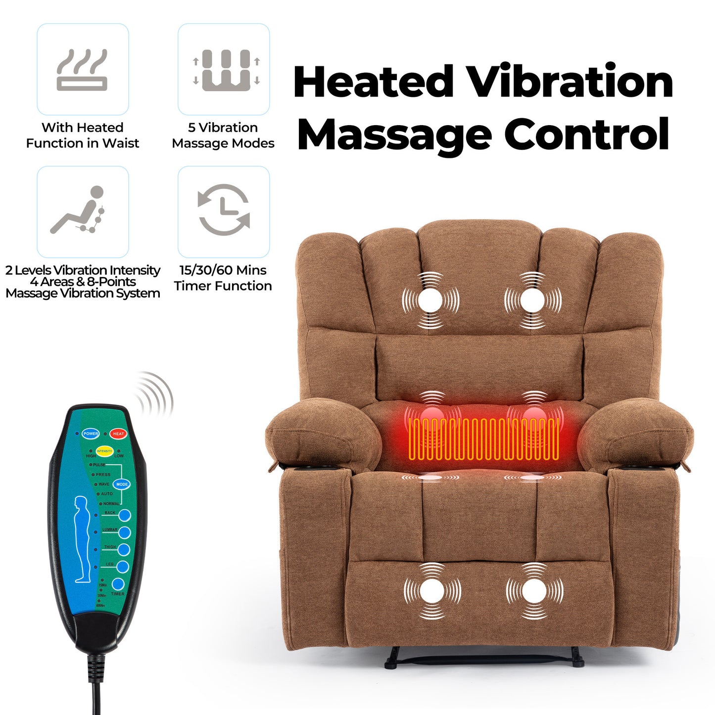 Perkins Power Recliner with Heat and Massage - Brown