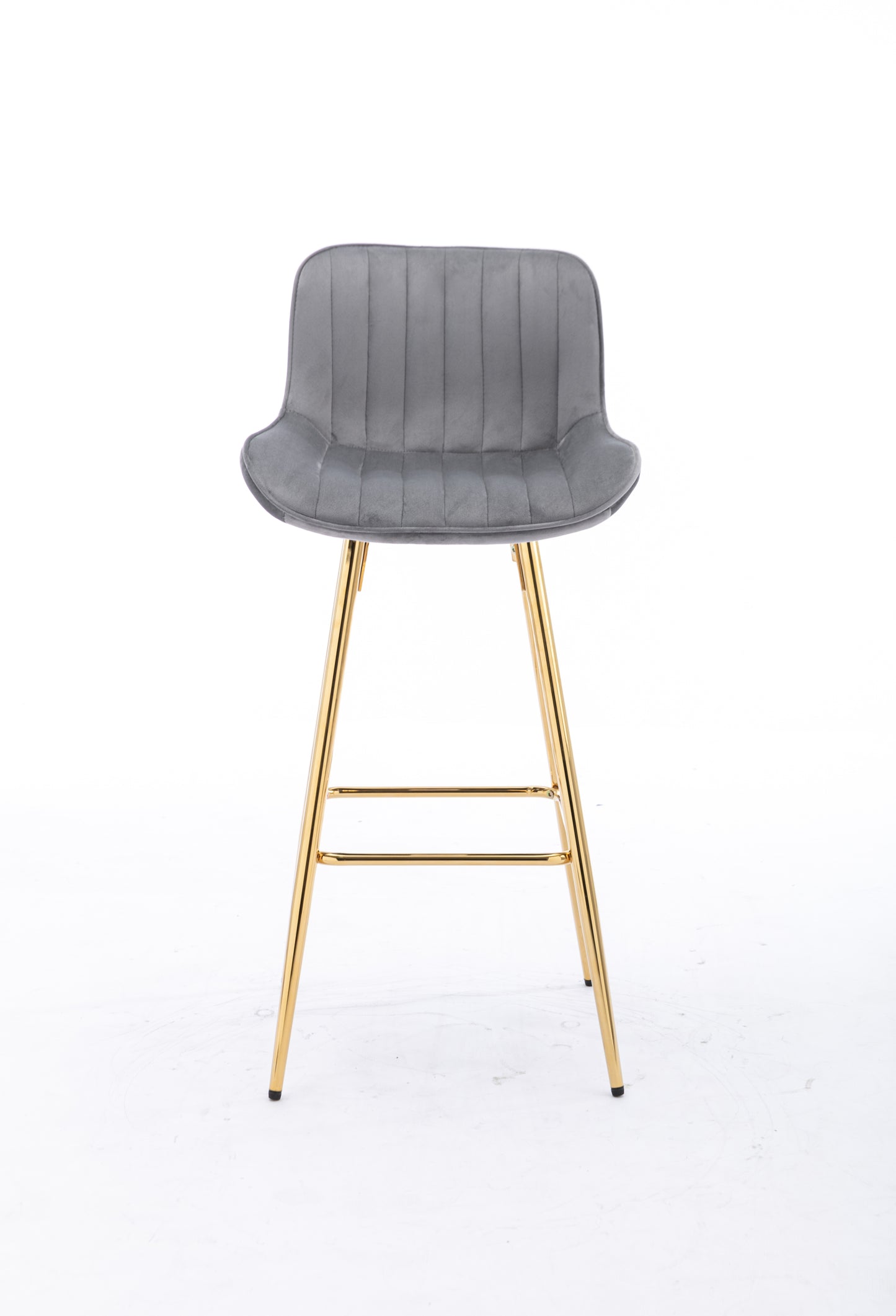 26 Inch Vista Bar Stools with Chrome Footrest Velvet Fabric Golden Leg - Gray Set of 2