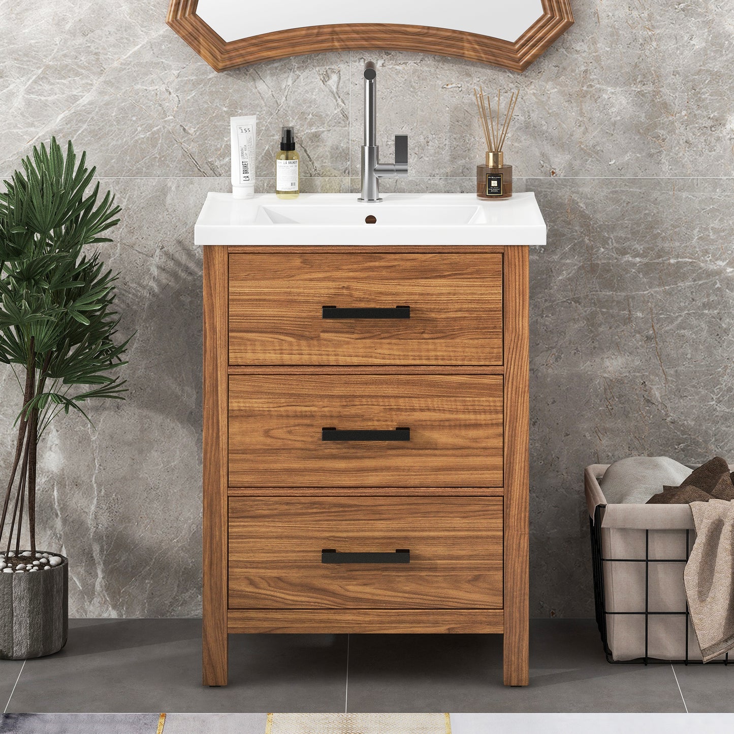 Freestanding Bathroom Vanity Cabinet with Ceramic Basin Sink