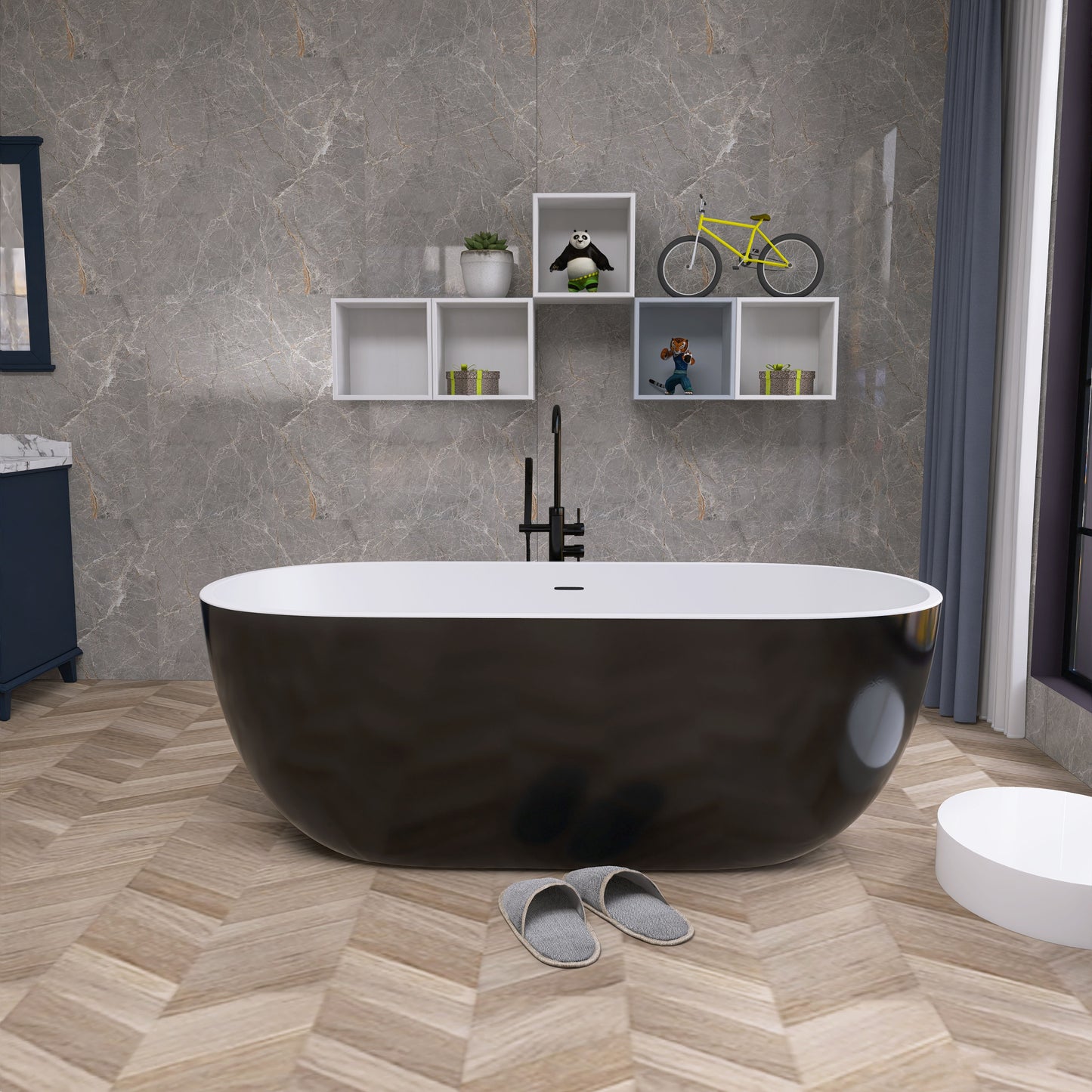 Hana 65" Oval Shape Acrylic Freestanding Soaking Bathtub - Black