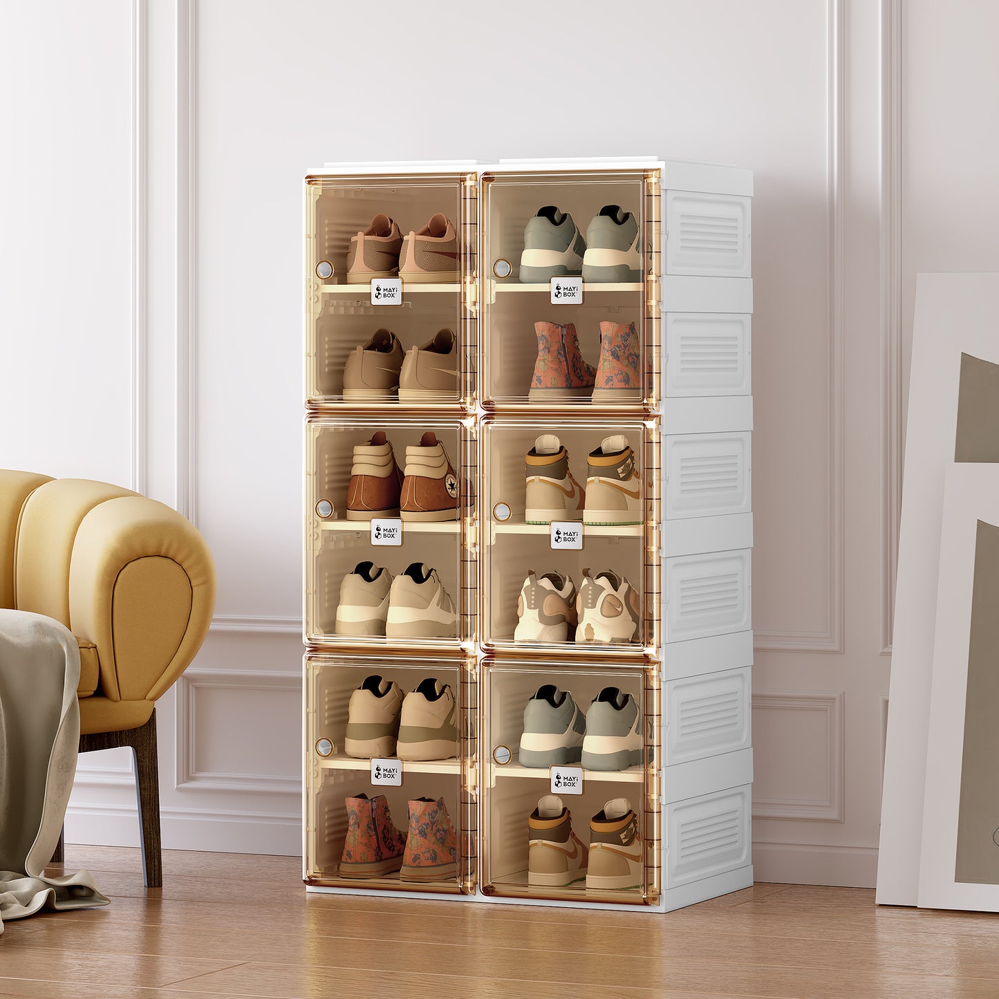 NUS Portable Shoe cabinet - Brown+White