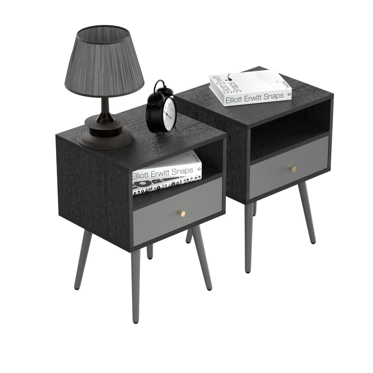 Chic Modern Nightstand with 1 Storage Drawer - (Set of 2) - Dark Gray