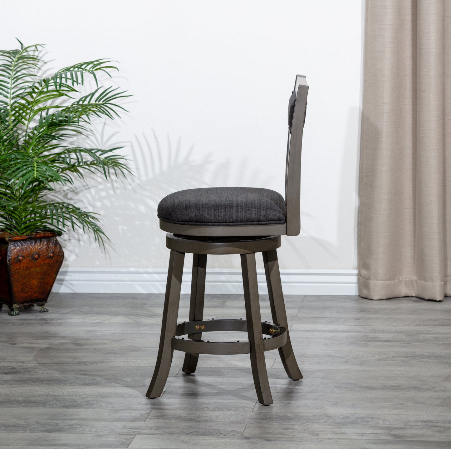 X-Back Swivel Stool, Weathered Gray Finish Grey, Charcoal Fabric Seat