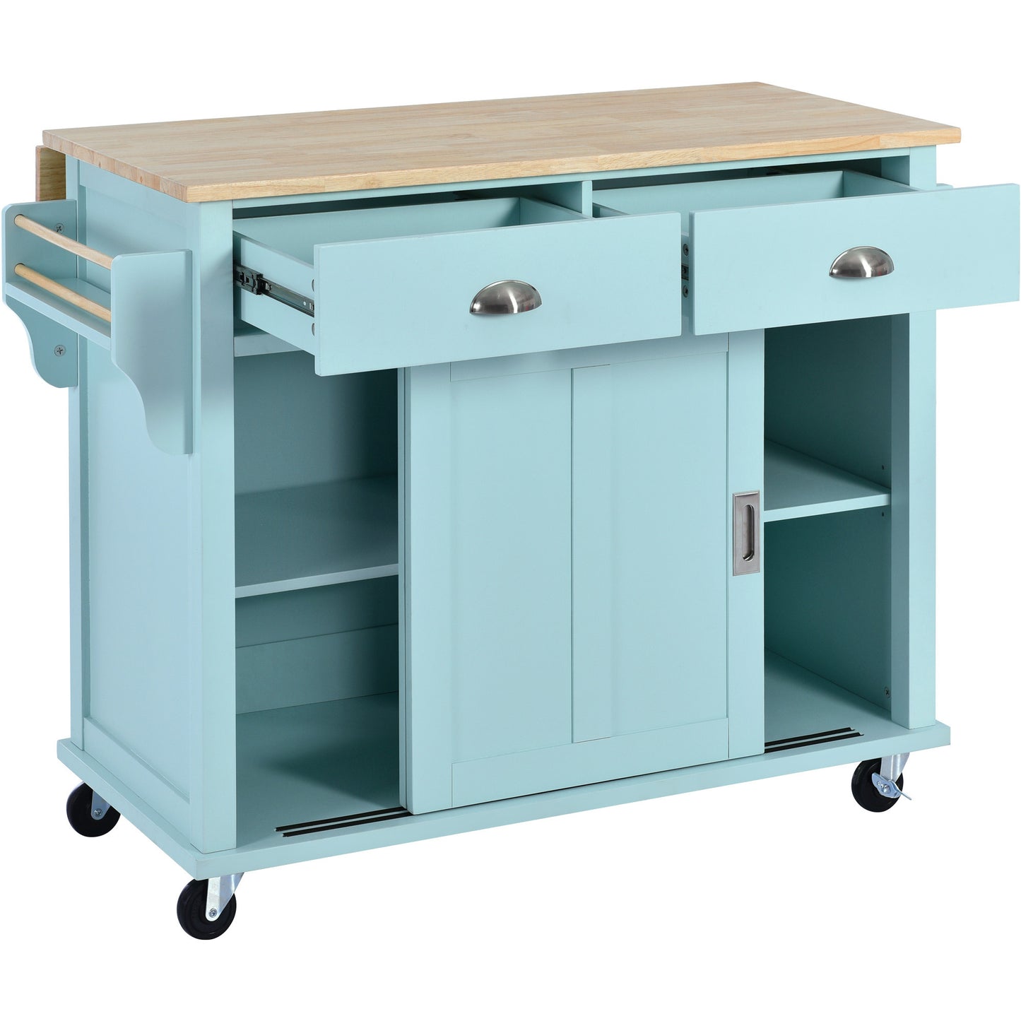 Culinary Kitchen Cart with Countertop With Barn Door - Mint Green