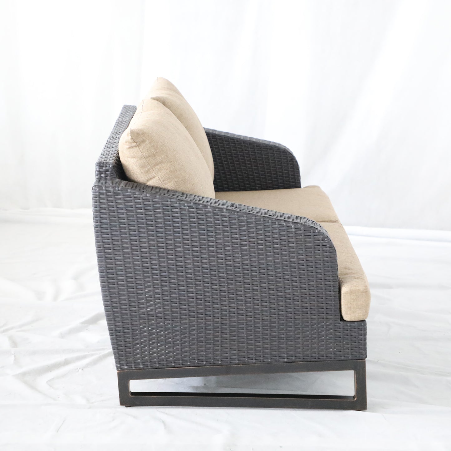 Aaron Outdoor Wicker Loveseat With Cushion - Brown