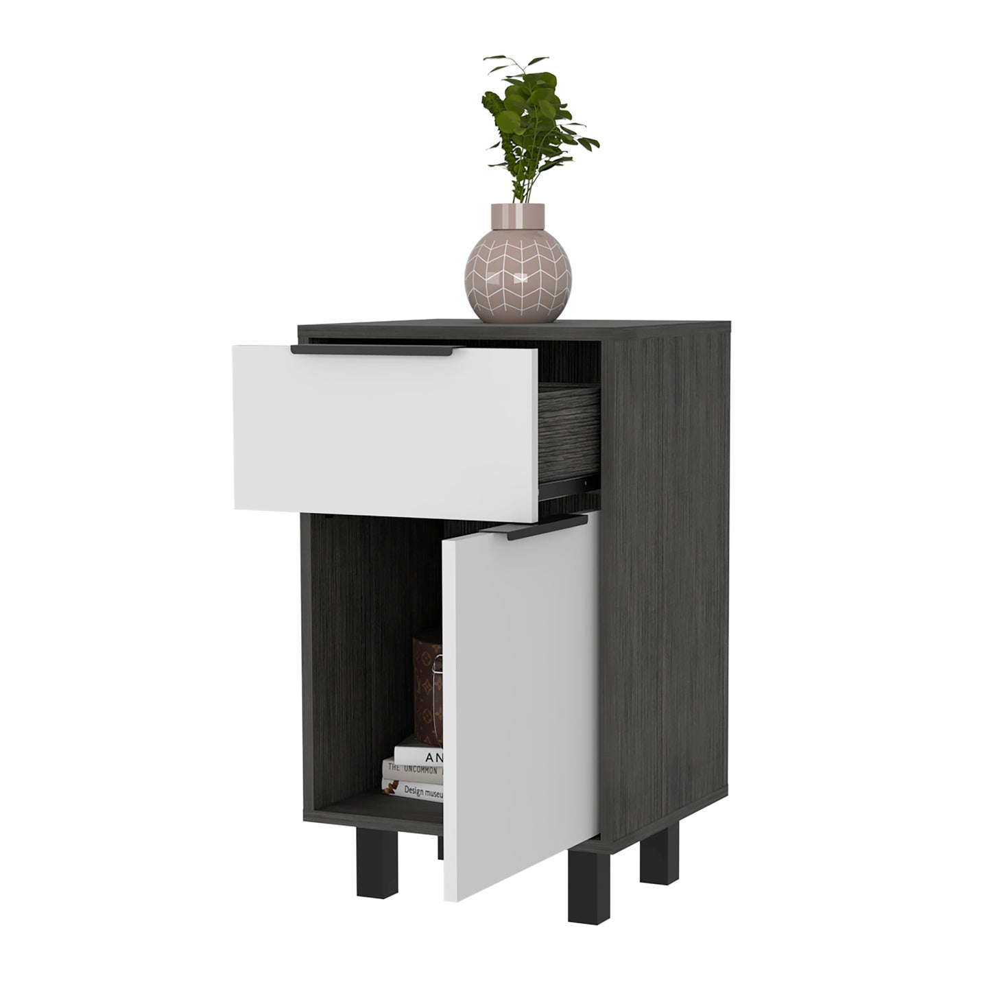 Kaia Z Nightstand One Drawe One Cabinet - Oak/White
