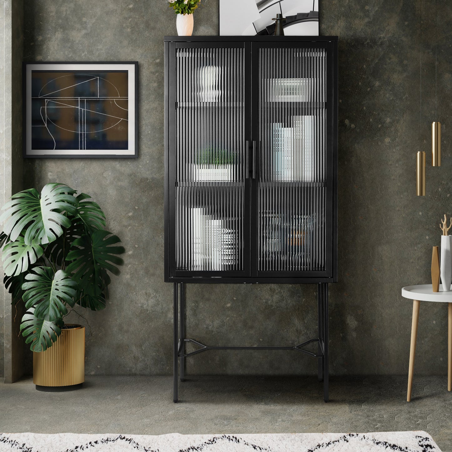 Renoe Tampered Glass Doors Cabinet - Black