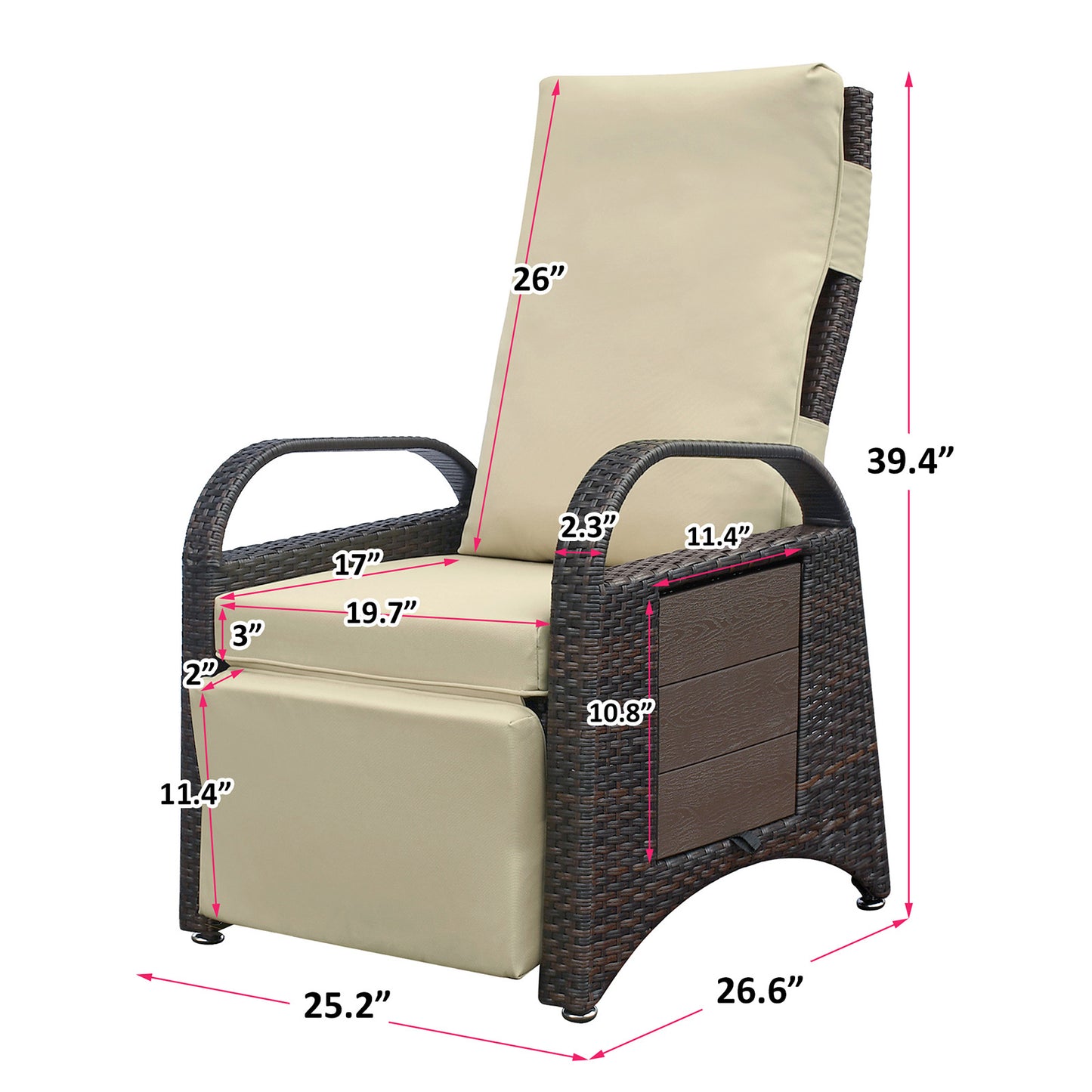 Russ Outdoor PE Wicker Adjustable Reclining Lounge Chair - Khaki