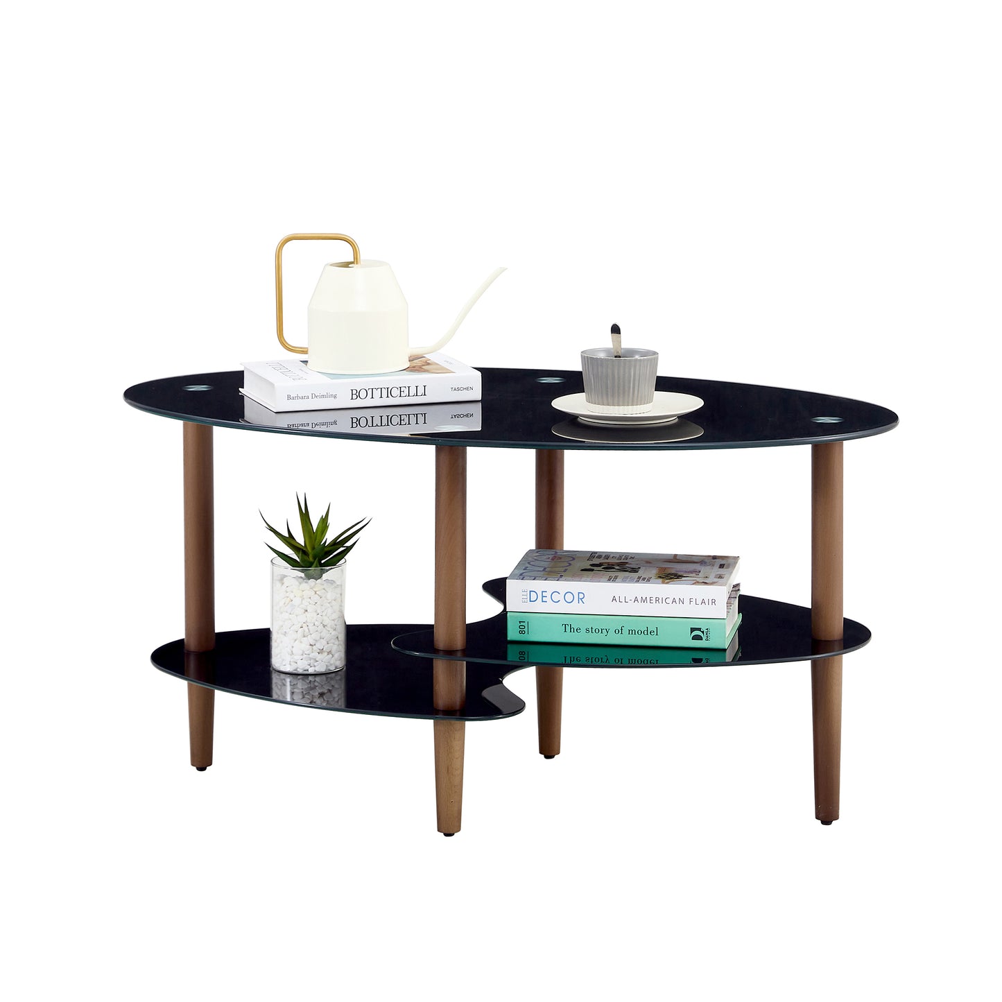 Oval glass coffee table - Black