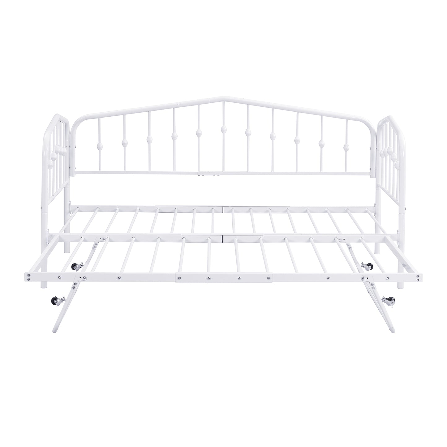 Zee Twin Size Metal Daybed with Twin Size Adjustable Trundle - White