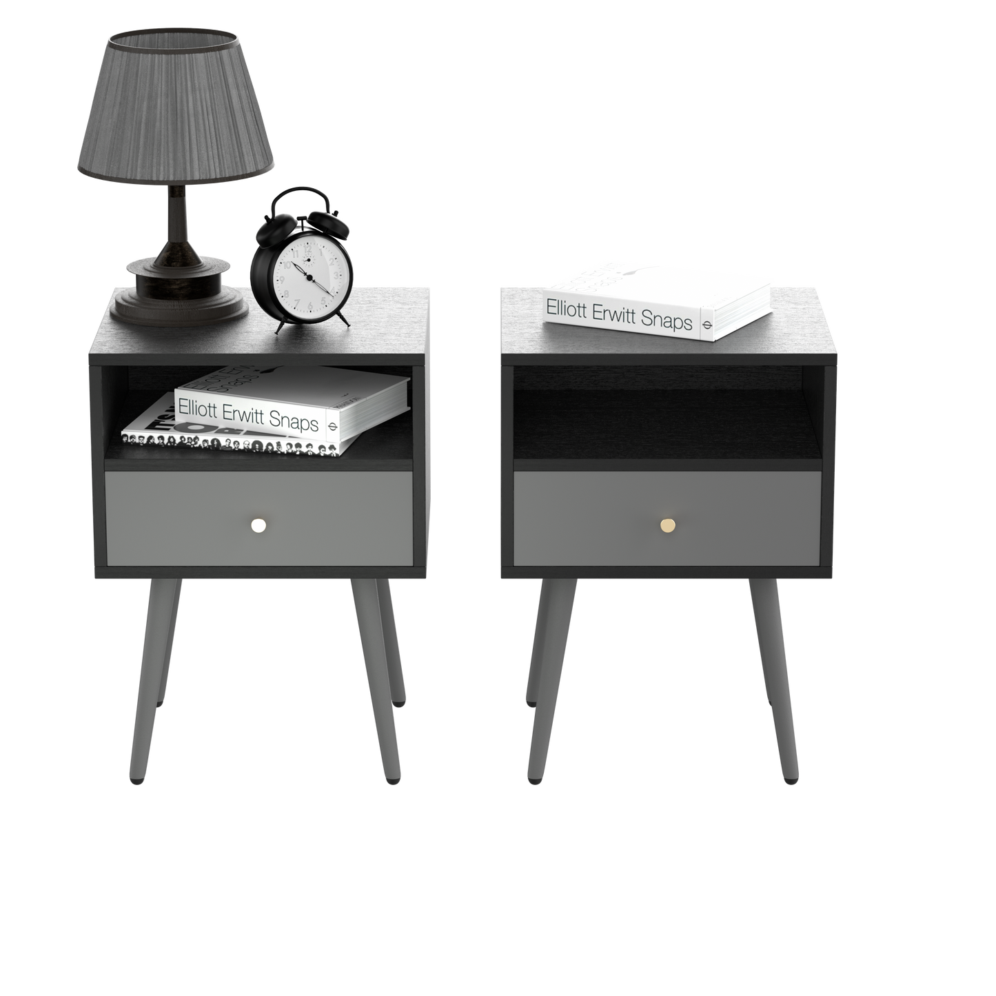 Chic Modern Nightstand with 1 Storage Drawer - (Set of 2) - Dark Gray