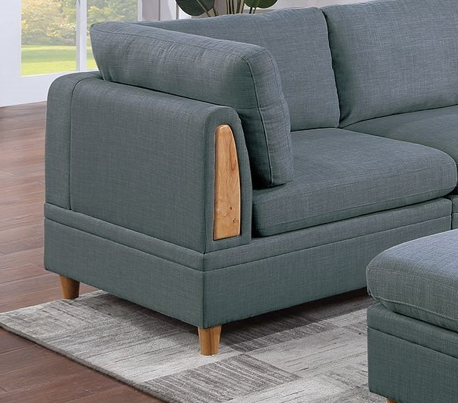 Felix 6pc Modular Sectional Sofa Set 3x Wedges 2x Armless Chair And 1x Ottoman - Steel Gray