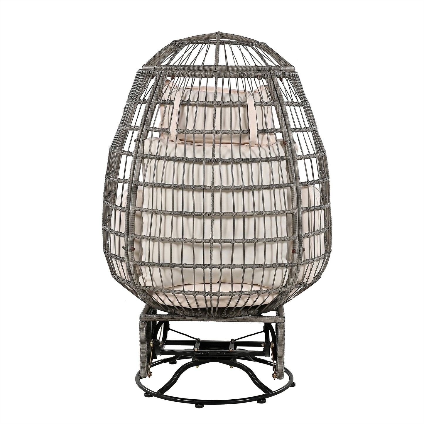 Bell Outdoor Swivel Chair with Cushion (Gray Wicker + Beige Cushion)