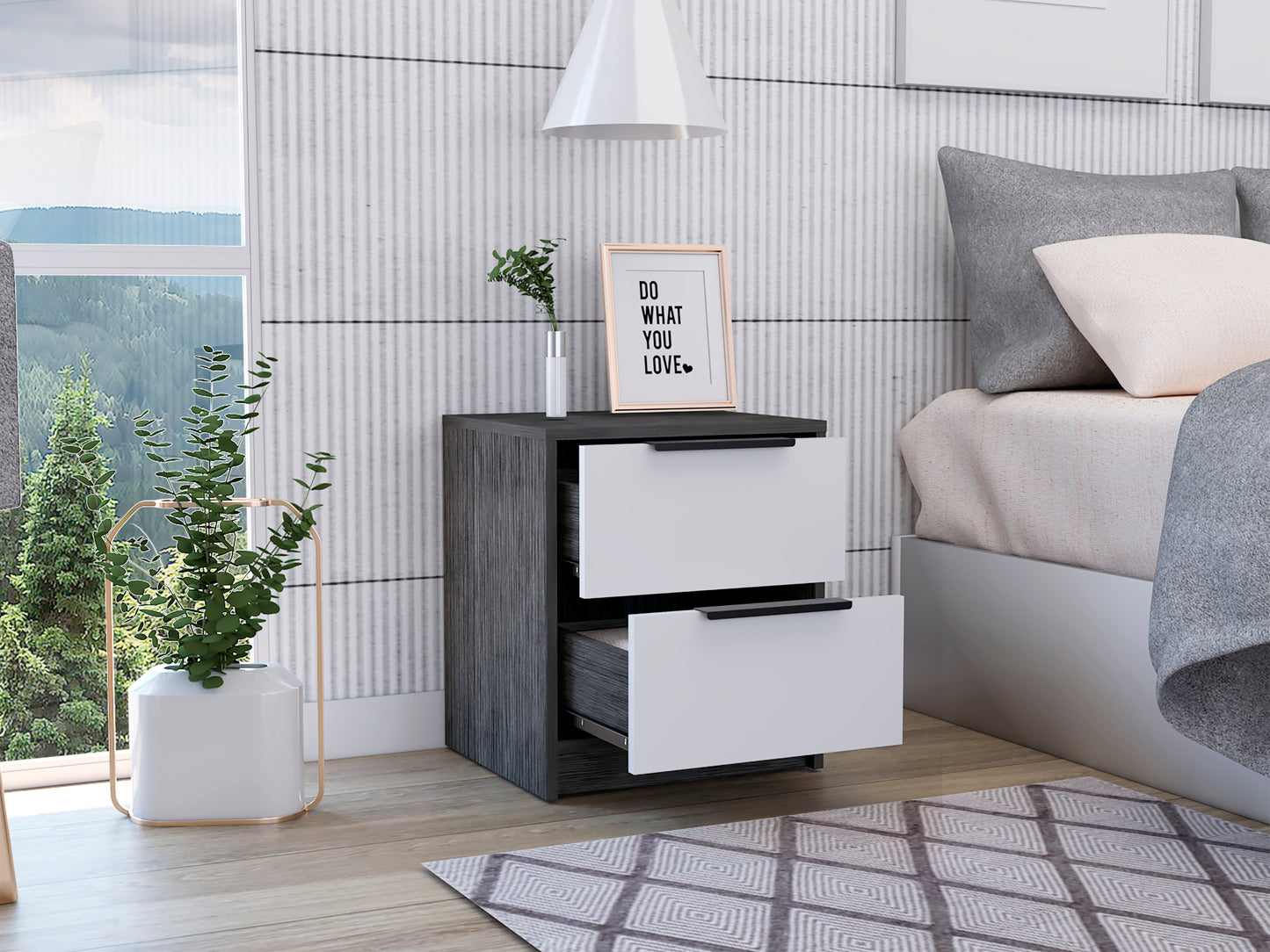Kaia Nightstand Metal Handle - Oak / White