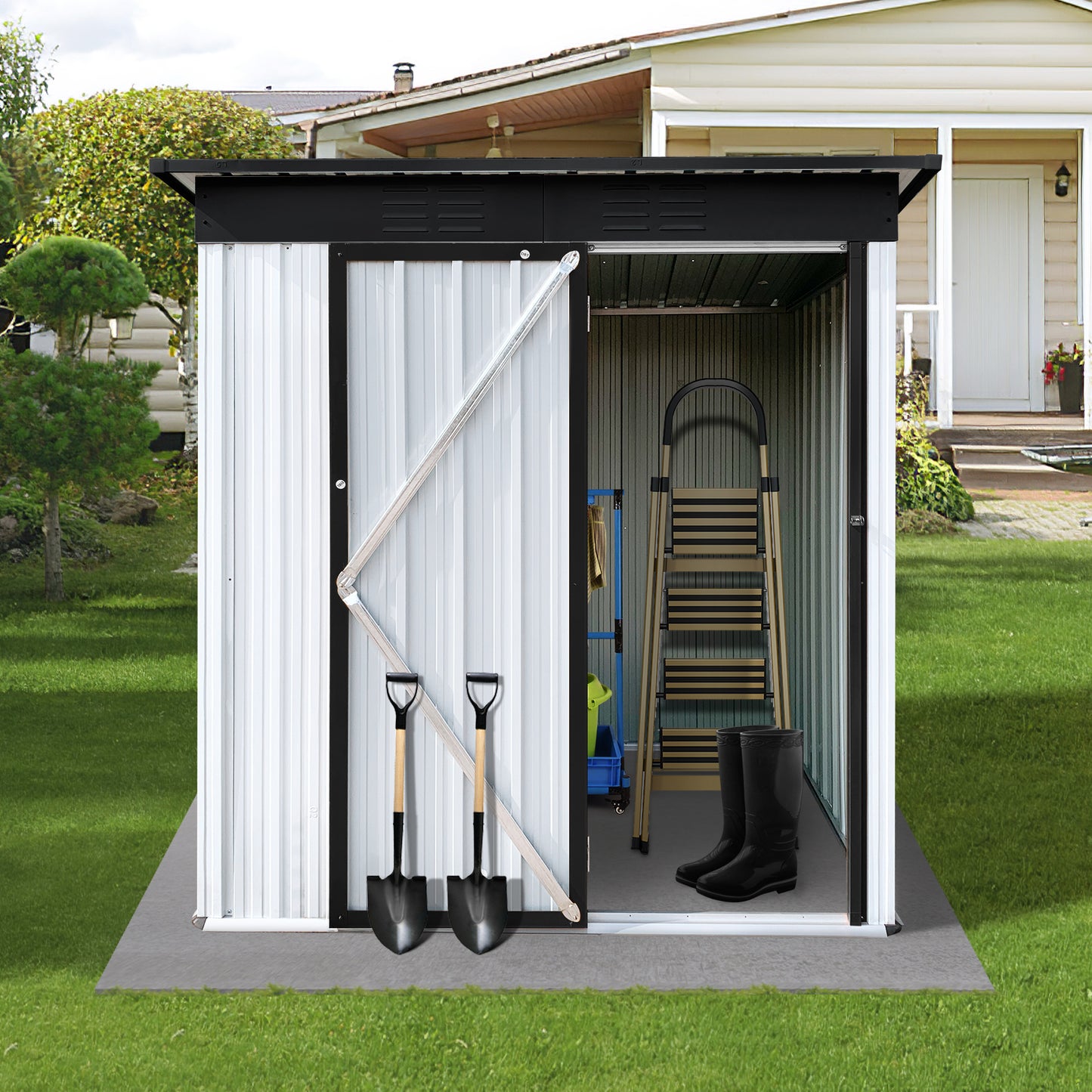 Morton 5 X 4 ft Metal Garden Sheds Outdoor Storage - White+Black