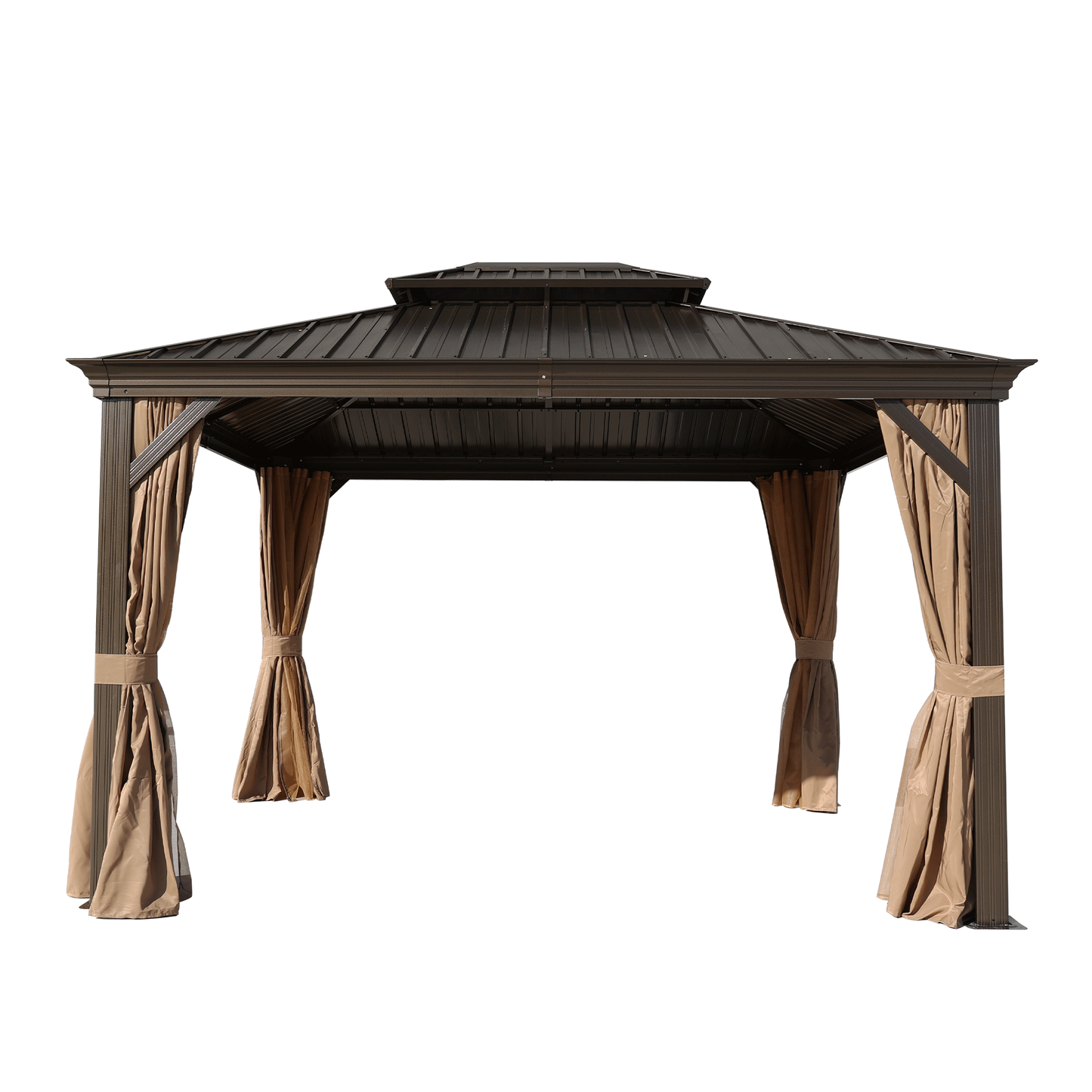Delta 10X12 ft Patio Gazebo with Netting & Curtains - Brown