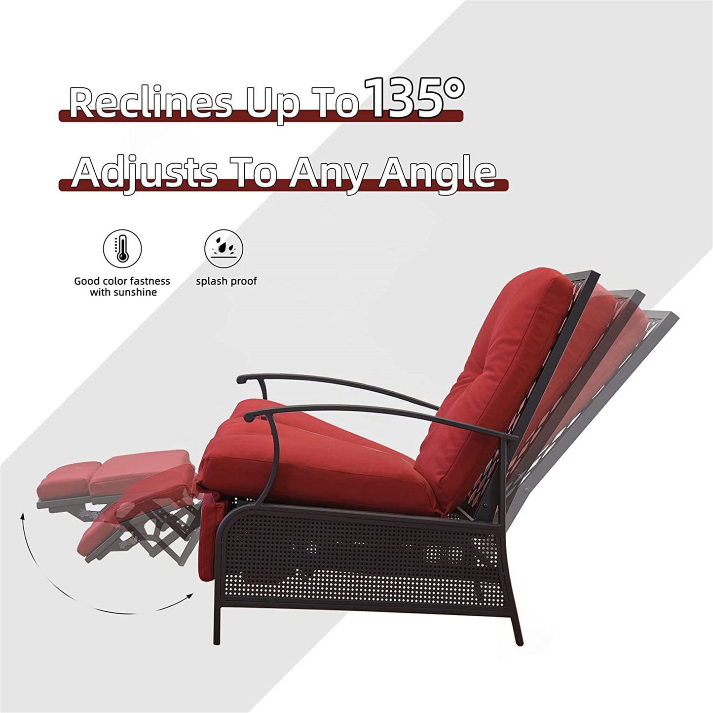 Fio Patio Metal Frame Recliner Chair with Cushions - Red