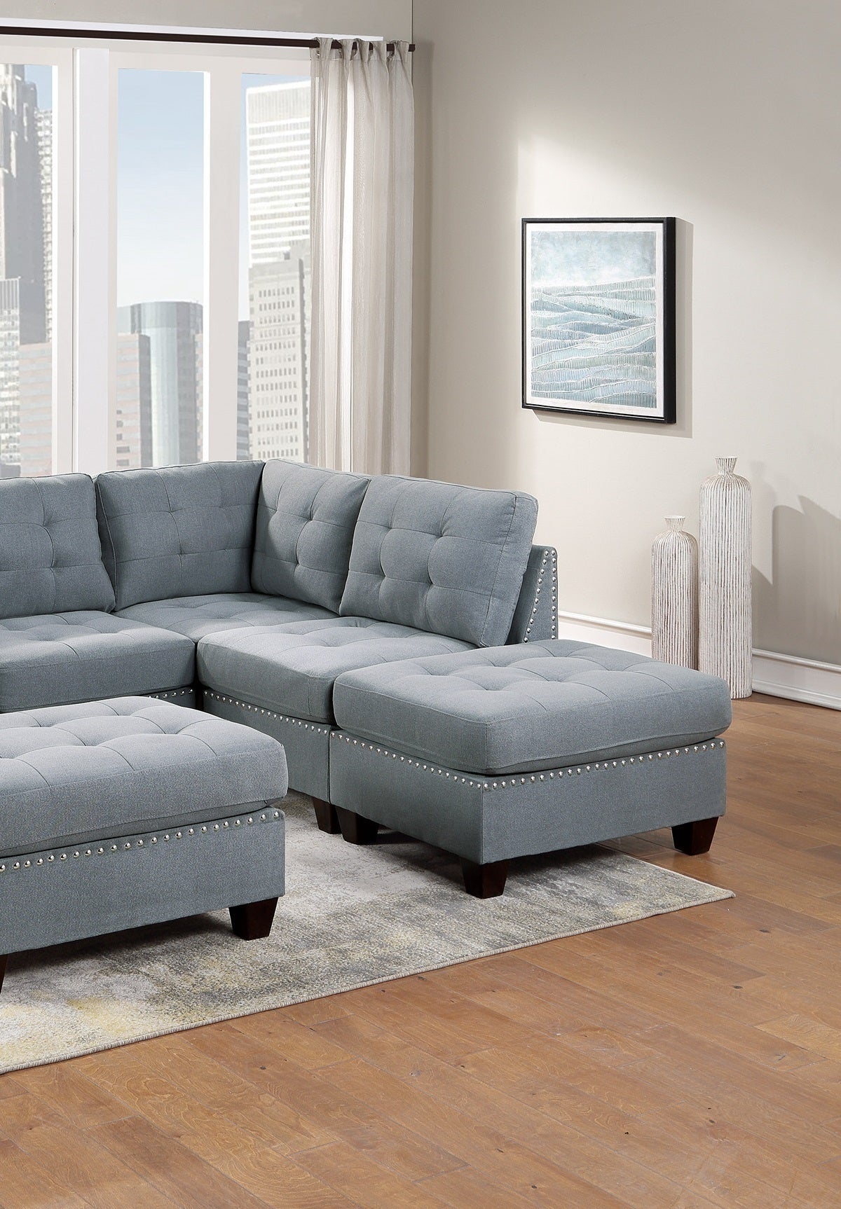 Eleni Modular Sectional 6pc Set 2x Corner Wedge 2x Armless Chairs and 2x Ottomans - Gray