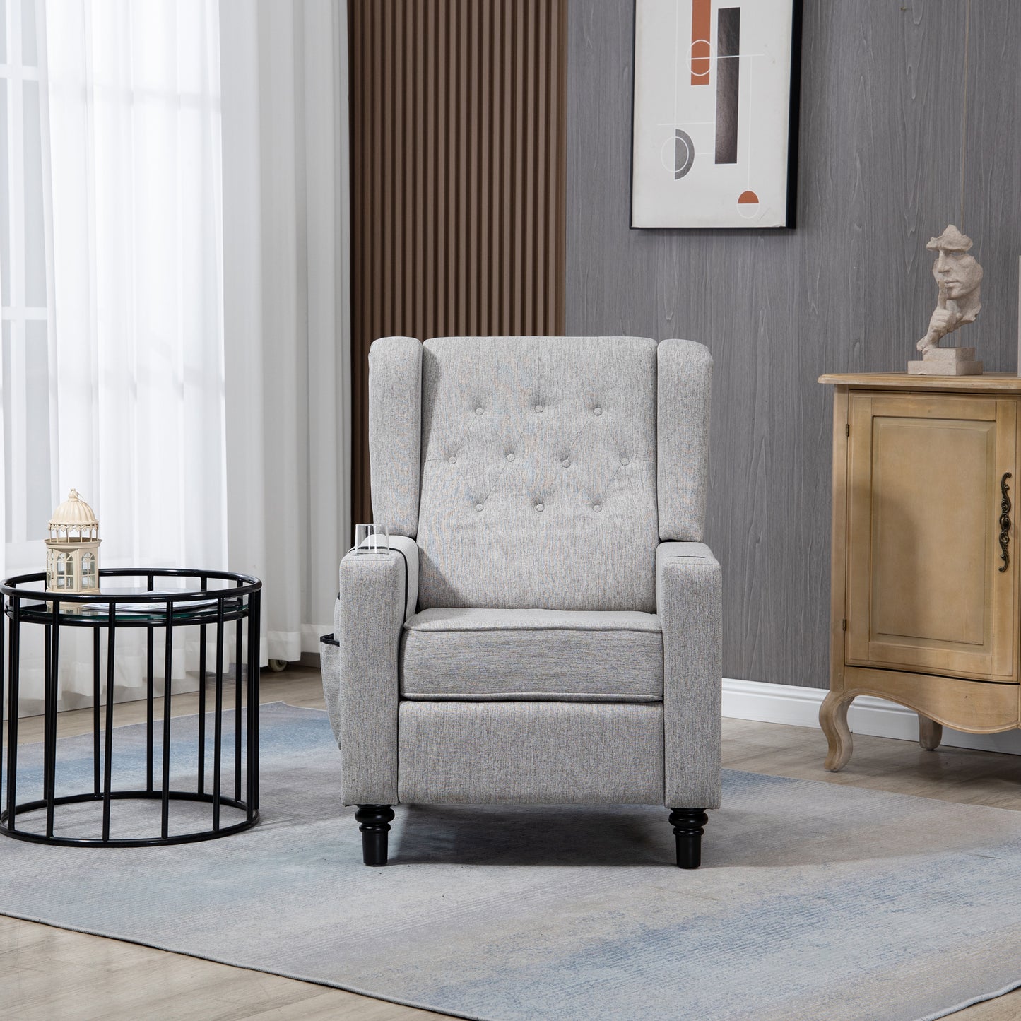 Cole Arm Pushing Fabric Recliner - Light Gray
