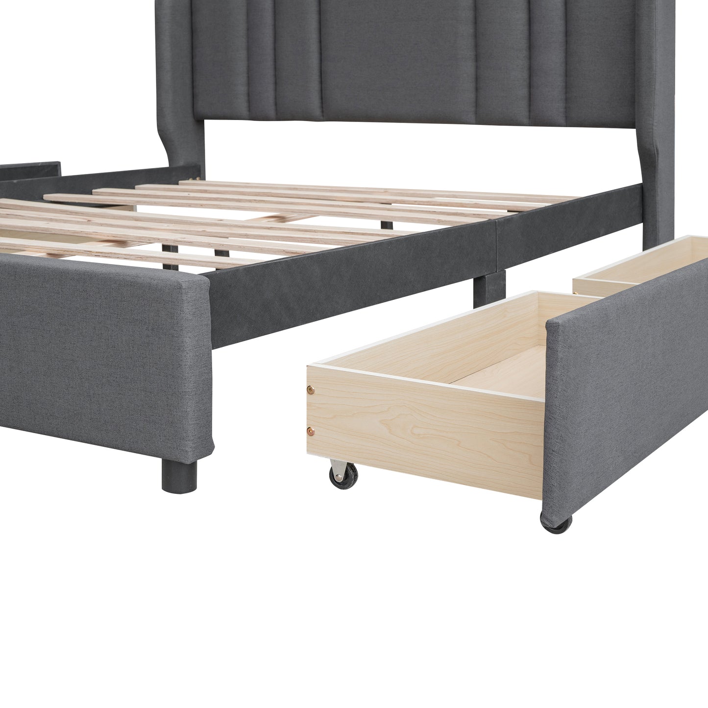 Mali Queen Size Platform Bed with Wingback Headboard - Gray
