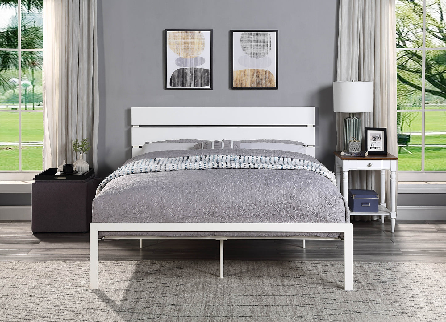 Willow Contemporary Queen Size Bed - White