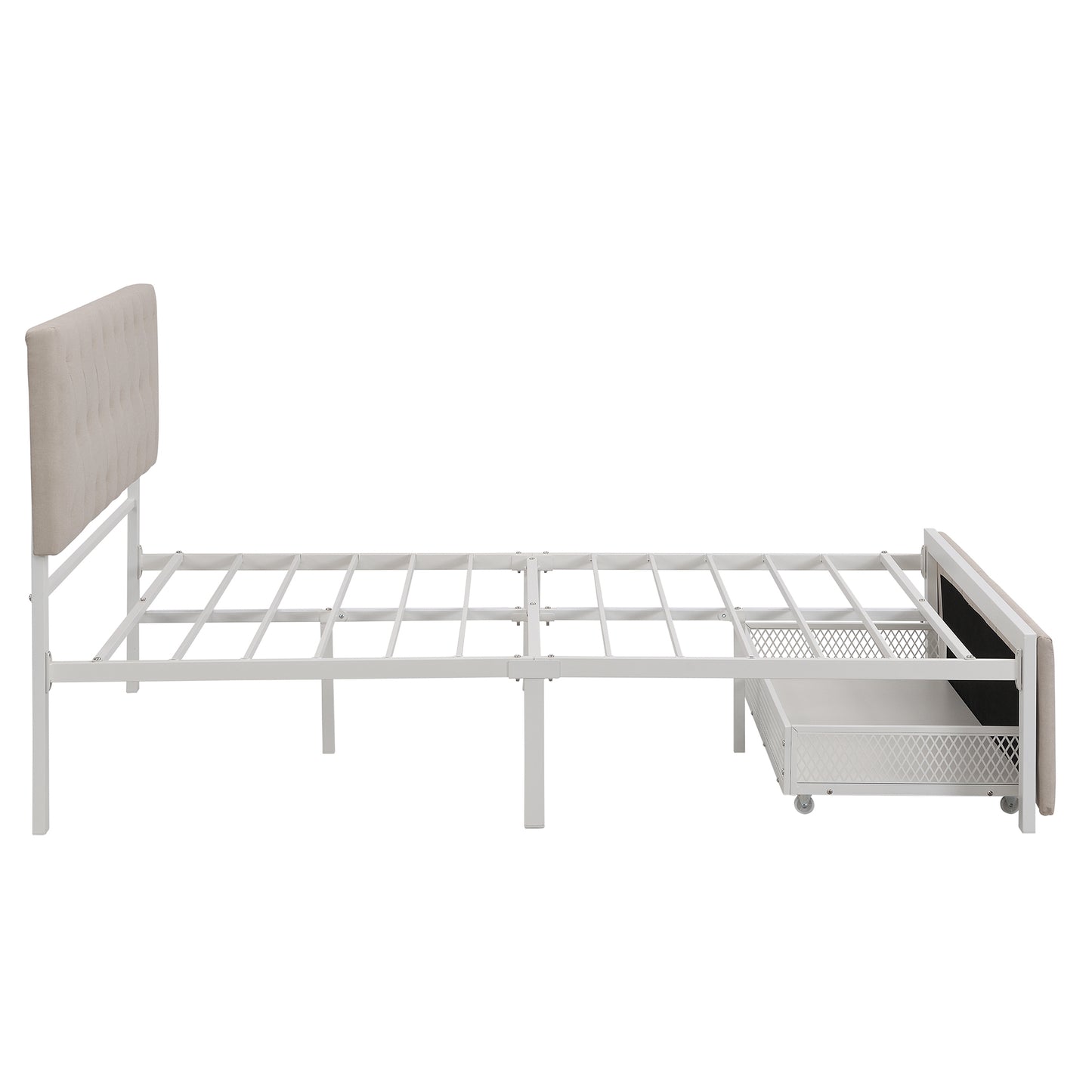 Apex Full Size Storage Bed Metal Platform Bed with Drawer - Beige