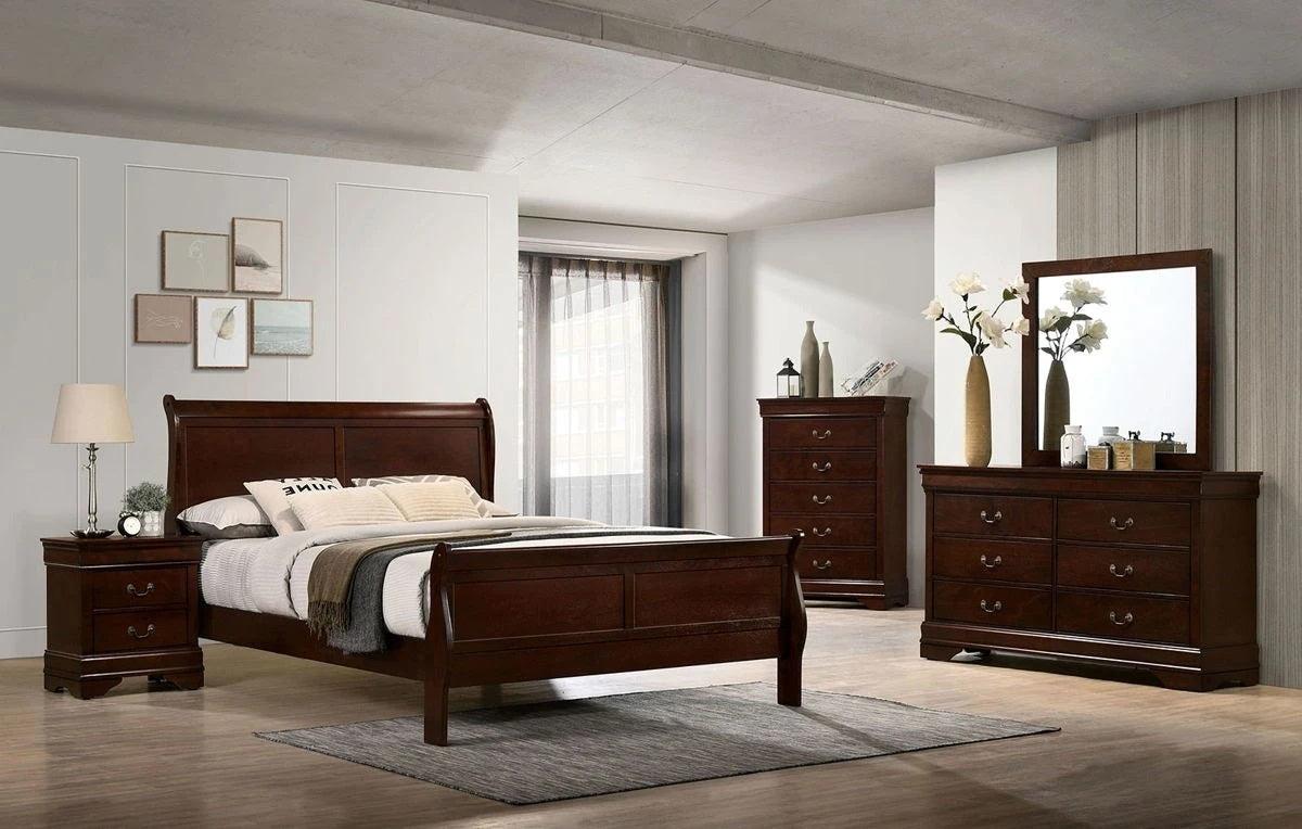 Louis Philippe Solid Wood Full Size Bed - Cherry