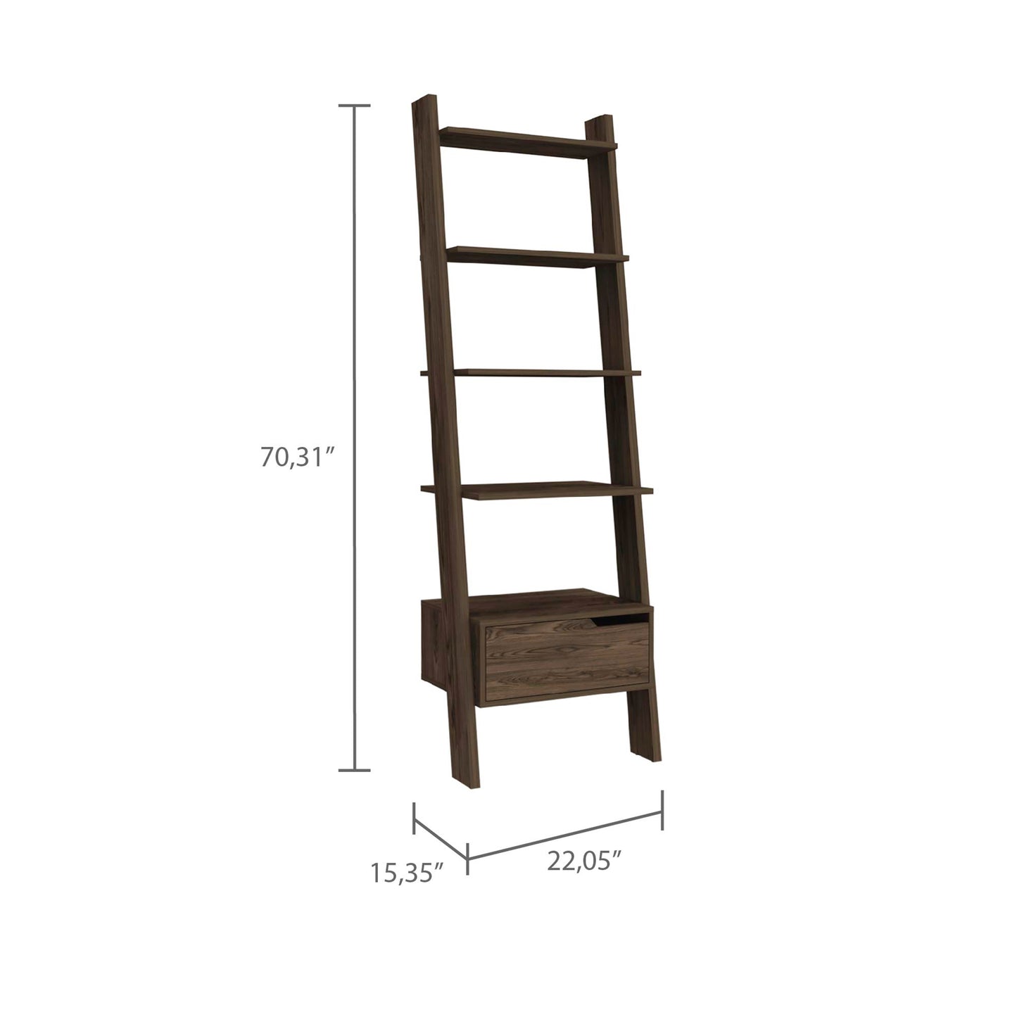 Havenwood 1-Drawer 4-Shelf Ladder Bookcase Dark Walnut