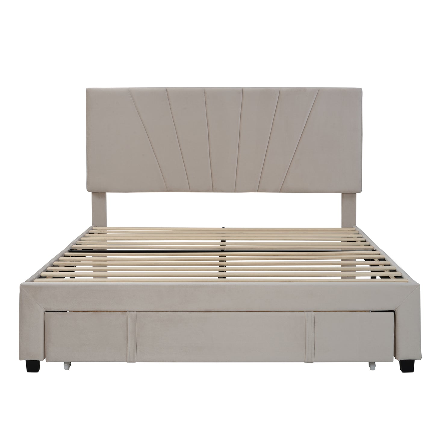Xavier Twin Size Storage Bed Metal Platform Bed with Drawer - Beige