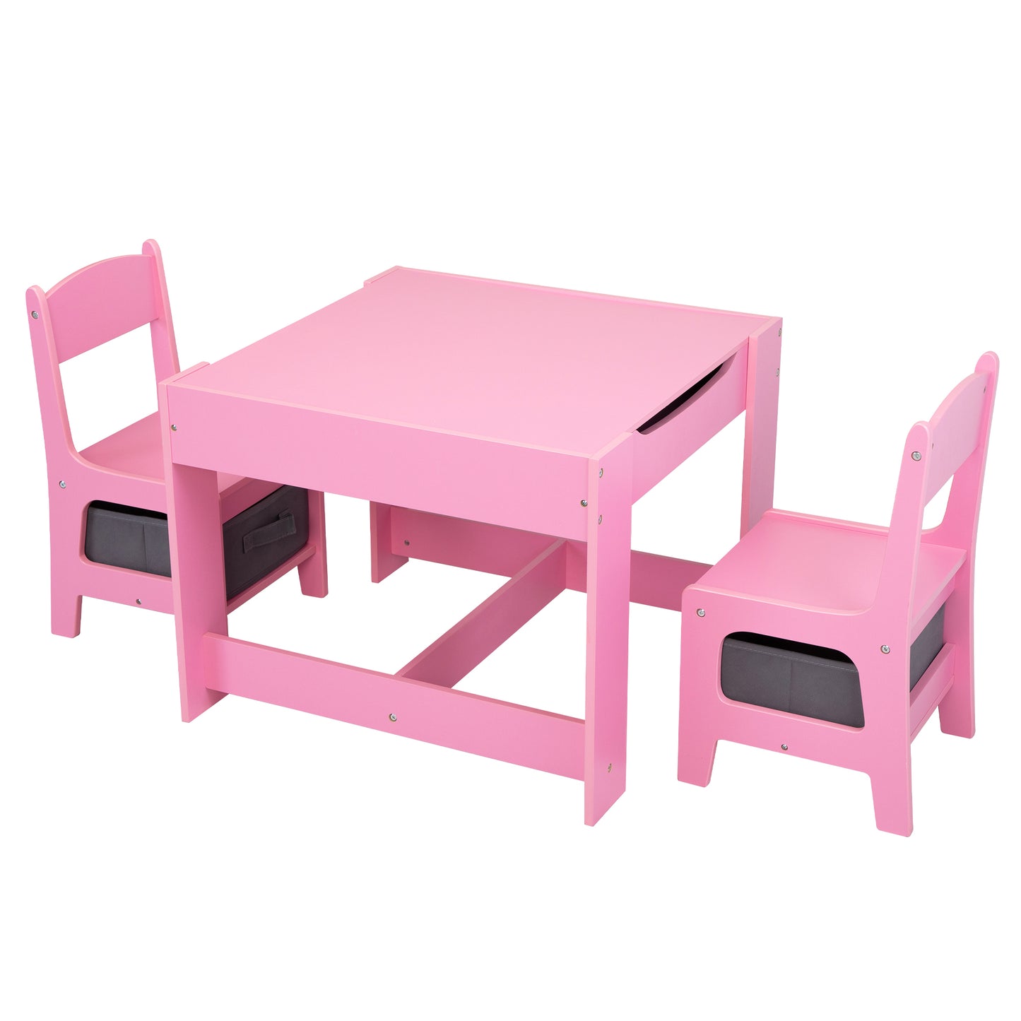 3-in-1 Kids Wood Table and 2 Chairs - Pink
