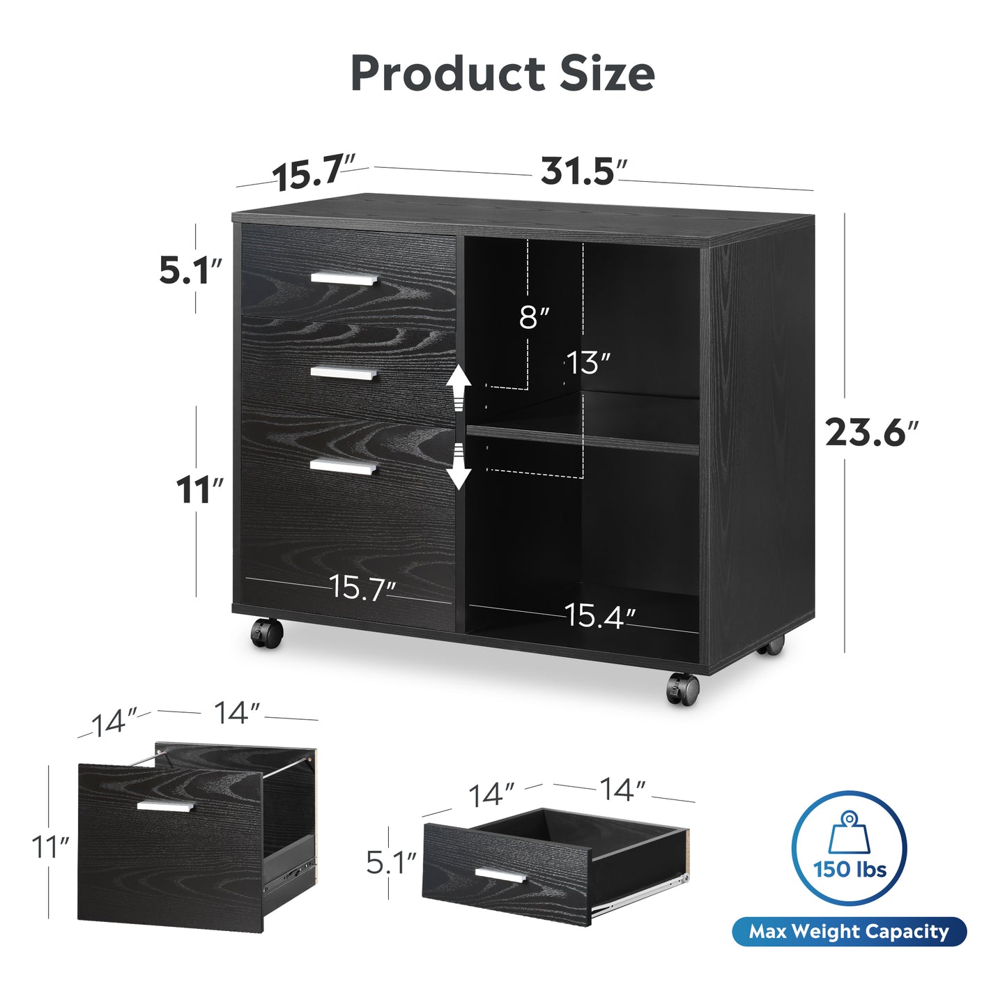 Mobile File Cabinet With Wheels - Black