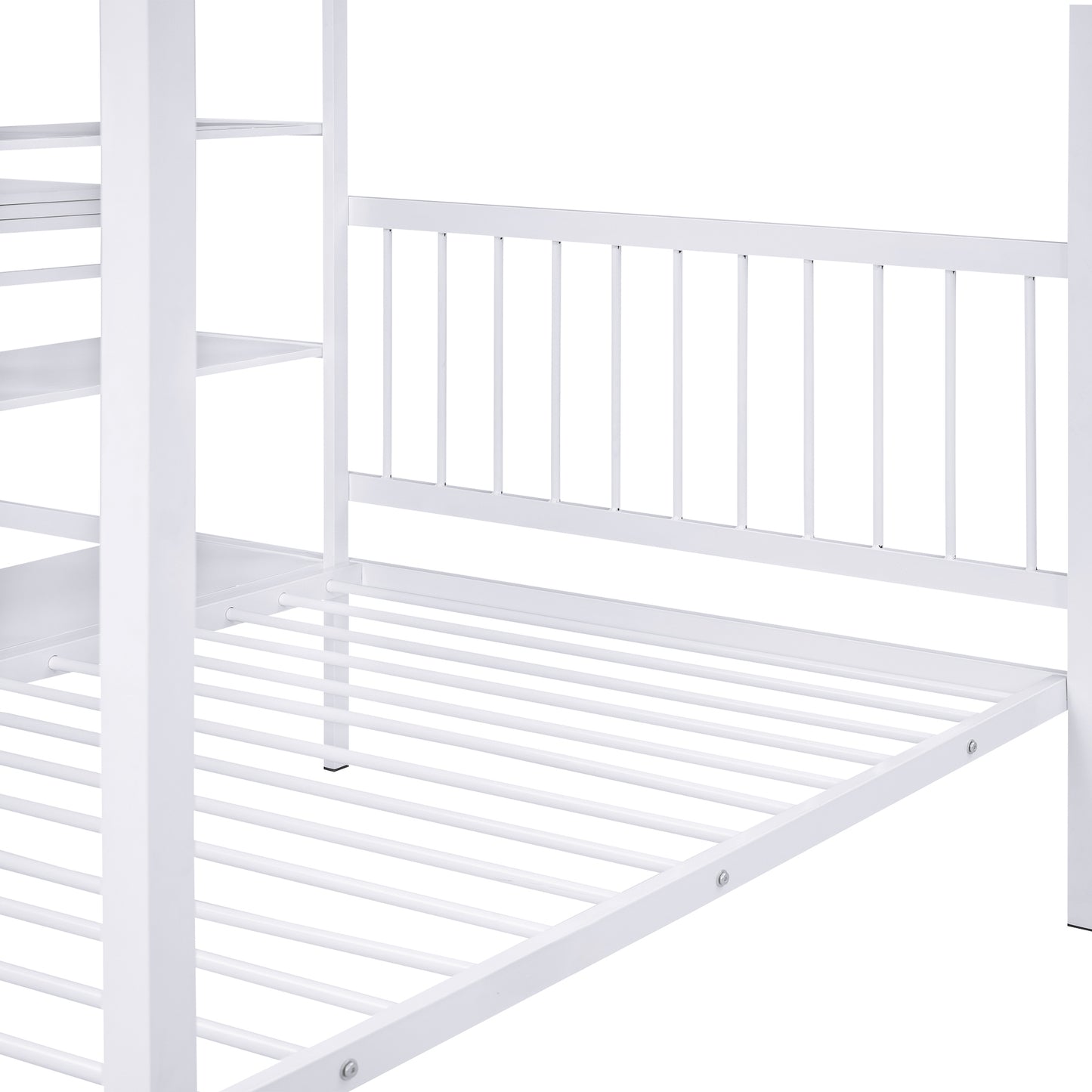 Harmony Haven Twin Loft Bed with Integrated Desk, Storage, and Staircase, Snow White