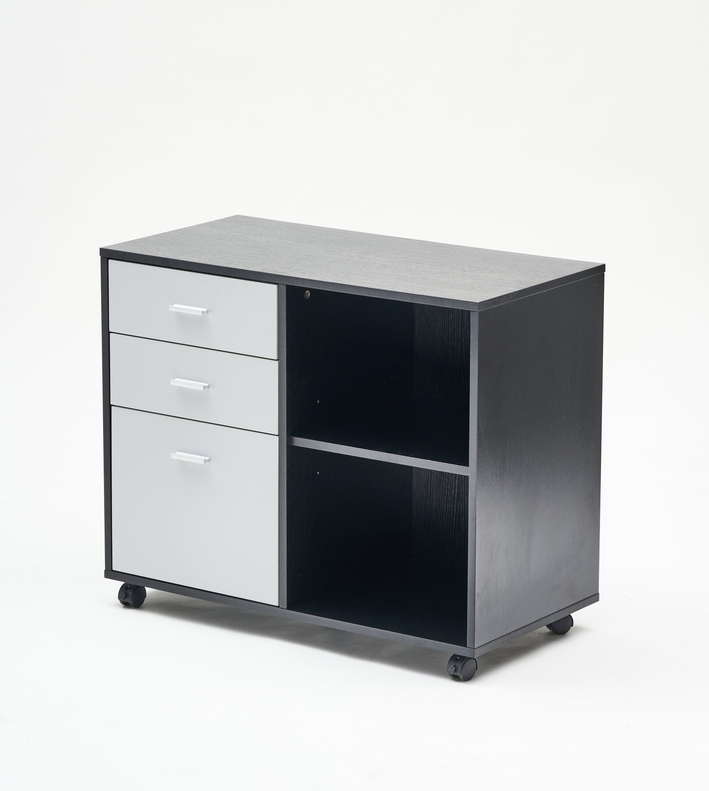 32'' Wide 3 -Drawer Mobile Filing Cabinet - Black oak and Grey
