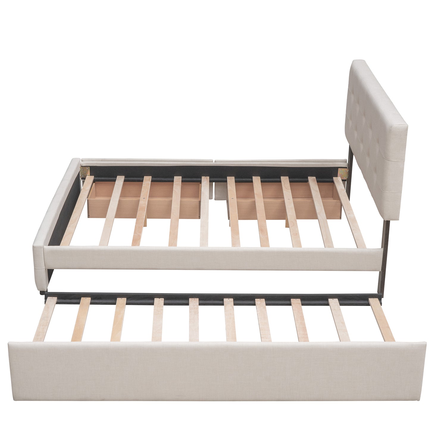 Draco Queen Size Platform Bed with 2 Drawers - Beige