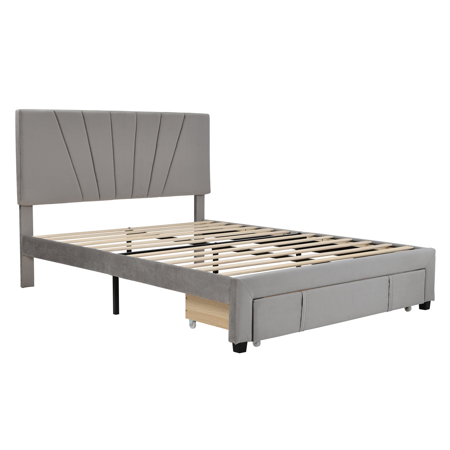 Xavier Queen Size Storage Bed Metal Platform Bed with Drawer - Gray